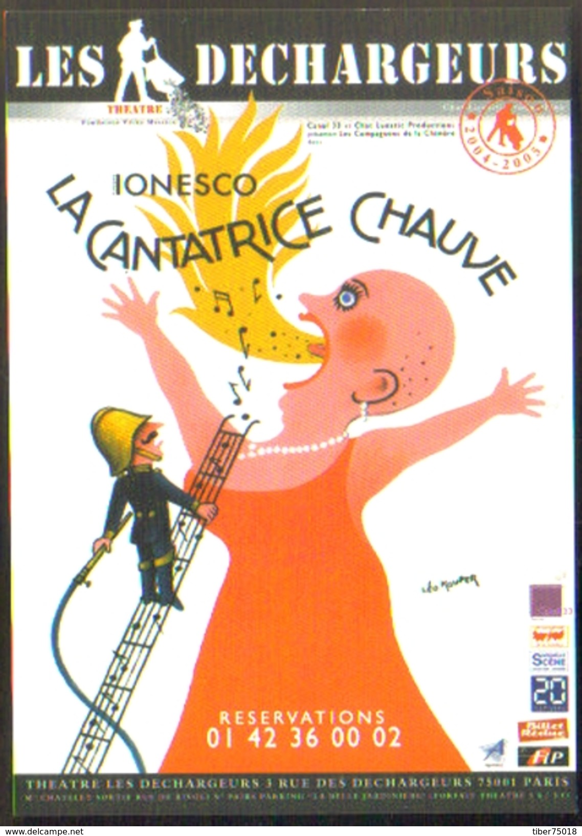Carte Postale - La Cantatrice Chauve (Ionesco) Illustration Léo Kouper (pompier) Théâtre Les Déchargeurs - Kouper