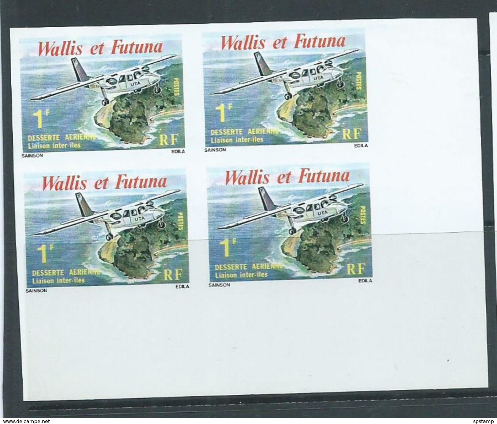 Wallis & Futuna 1979 1 Fr Inter Isle Plane Service Imperforate Block Of 4 MNH - Unused Stamps