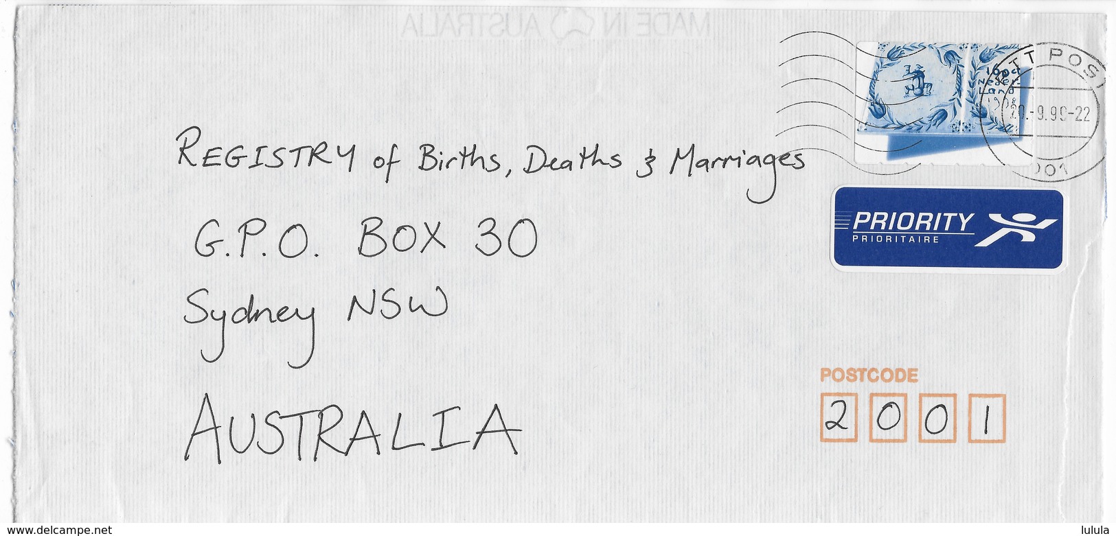 Netherlands 1999 Priority Commercial Cover To Australia Frama ATM - Covers & Documents