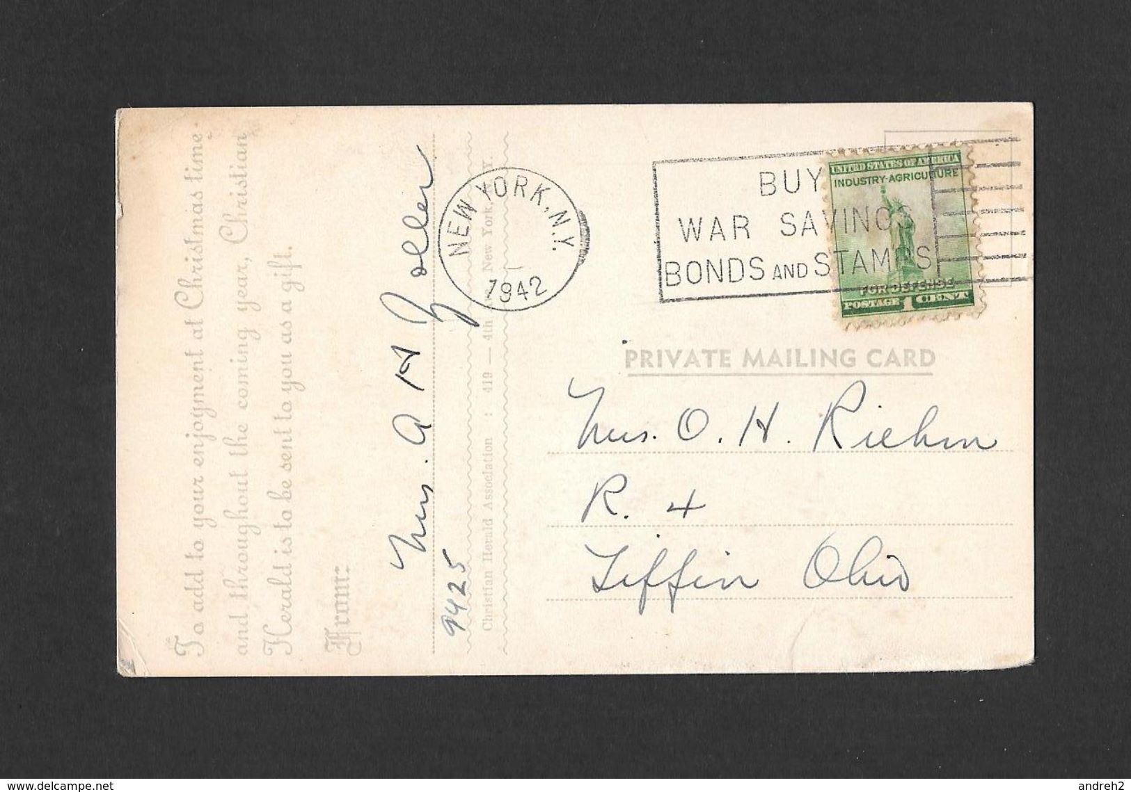 VOEUX - FÊTES - CHRISTMAS WISH - WITH THE SONG LITTLE TOWN OF BETHLEHEM - POSTMARKED NEW YORK 1942 - Andere & Zonder Classificatie