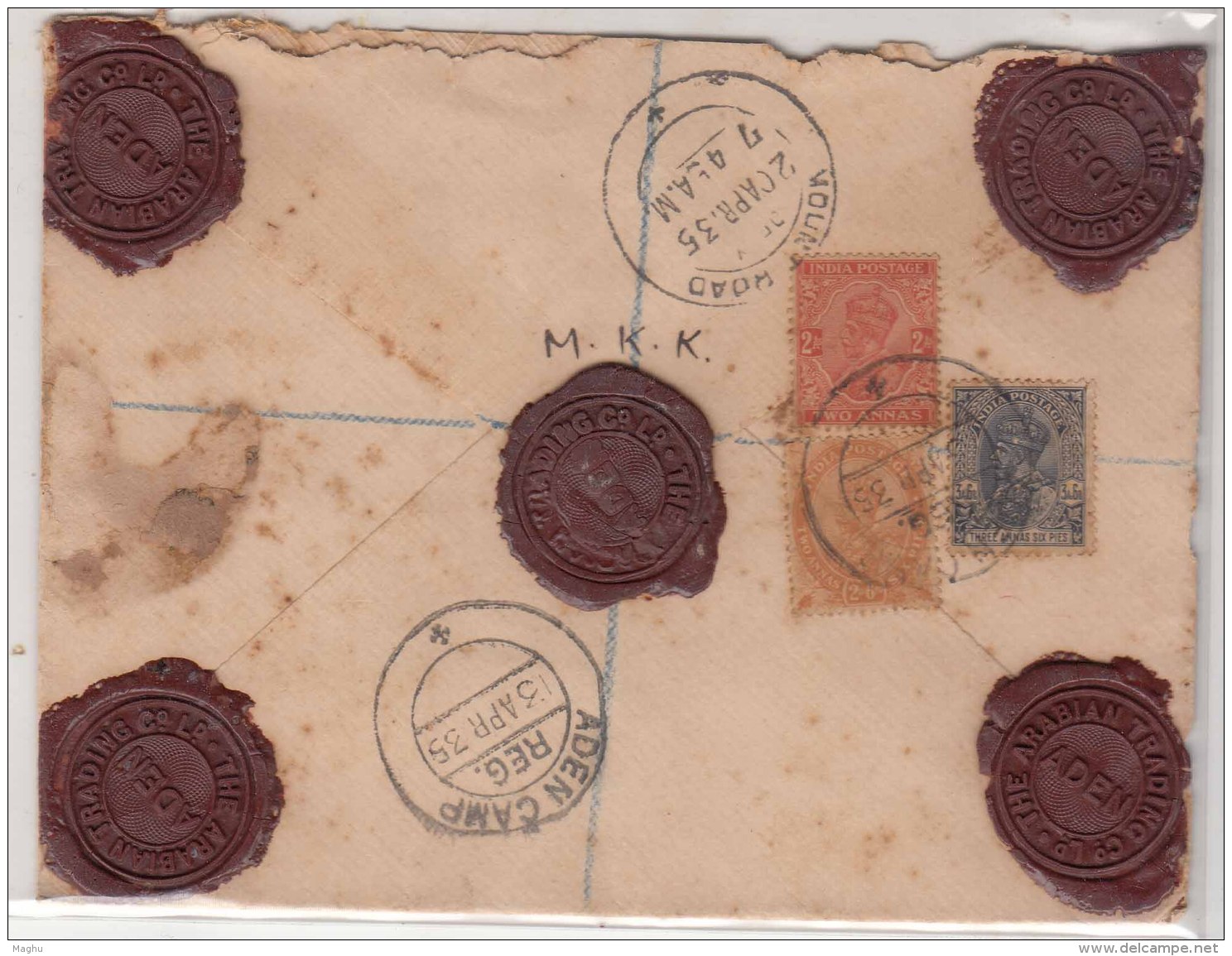 Aden Camp Used Registered  + Insured Cover, British India Used Abroad 1935 Postal History,  As Scan - Aden (1854-1963)