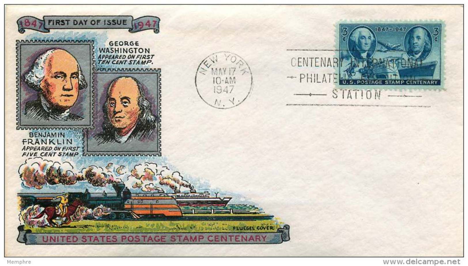 1947  US Postage Stamp Centenary  Sc 947  Fluegel Unaddressed FDC - 1941-1950