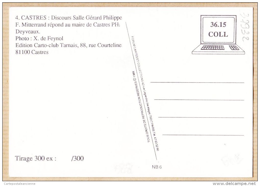 X81471 CASTRES François MITTERRAND Philippe DEYVEAUX Maire 16 Novembre 1988 JAURES Salle Gérard PHILIPPE Photo FEYNOL - Castres