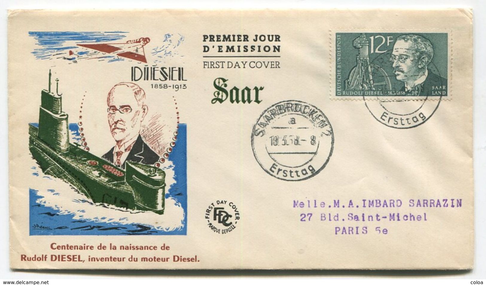 SARRE Saar Centenaire De La Naissance De Rudolf Diesel - Other & Unclassified