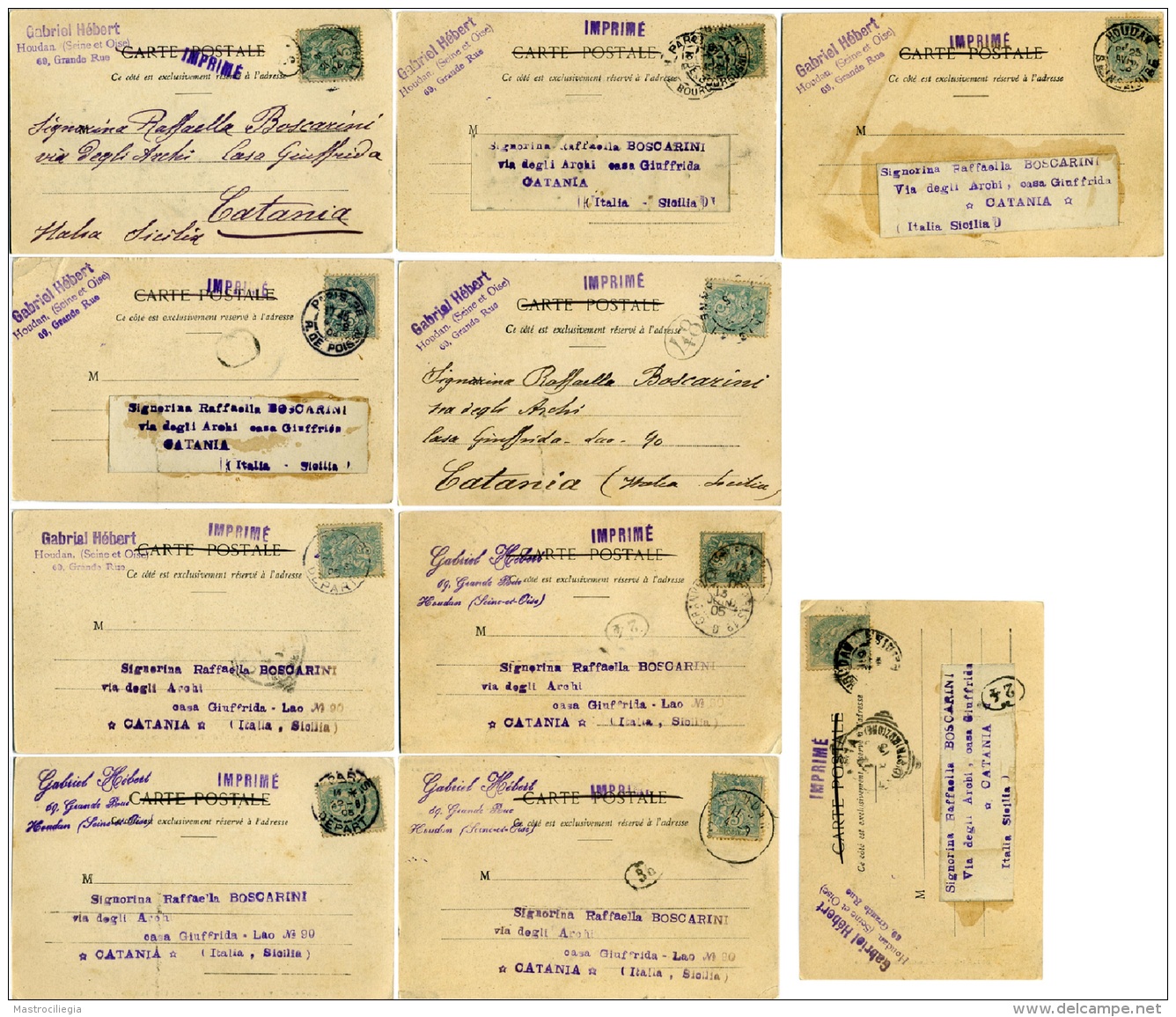 FRANCE  PARIS  Lot 10 CPA  Voyages Par 1904/05 X Catania Signées Gabriel Hébert  Houdan - 5 - 99 Cartoline