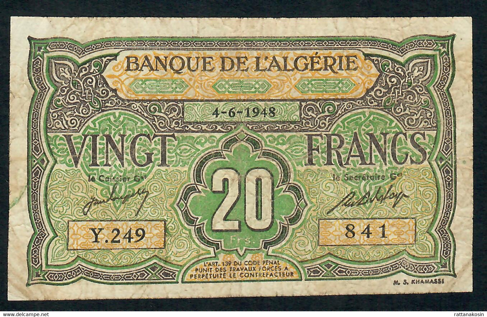 ALGERIA P22 20 FRANCS 1948 AVF 2 P.h. ! - Algerije