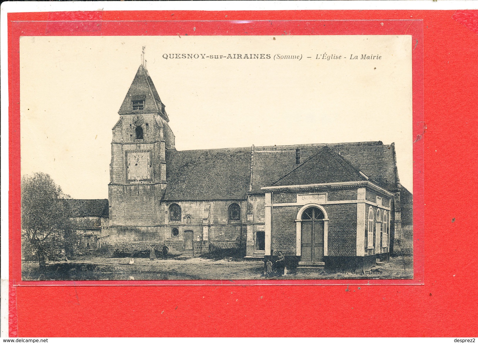 80  QUESNOY Sur AIRAINES Cpa Eglise Et Mairie  Edit L C Caron - Autres & Non Classés