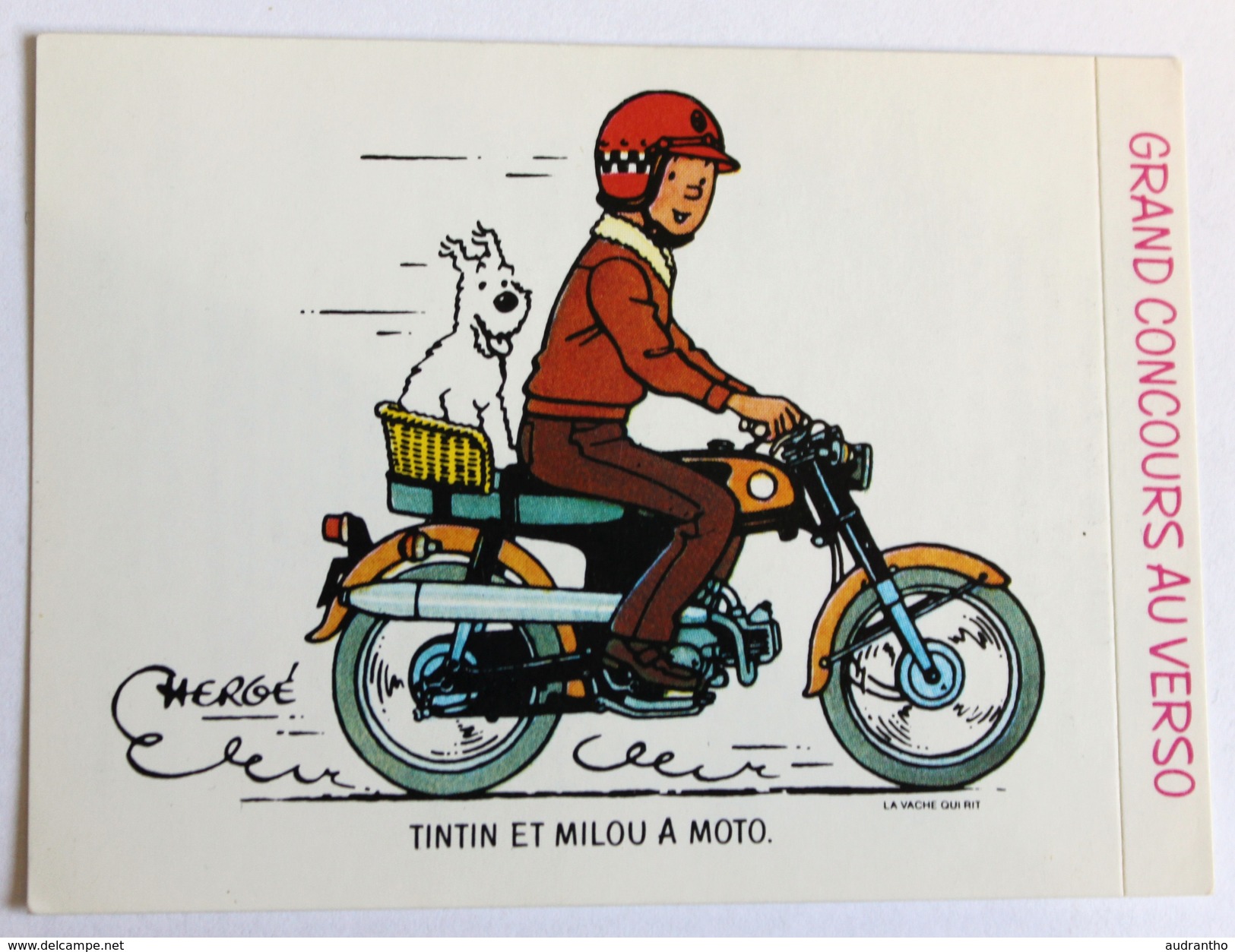 Autocollant La Vache Qui Rit Tintin Et Milou En Moto Hergé 1976 Grand Concours De Dessin - Autocollants