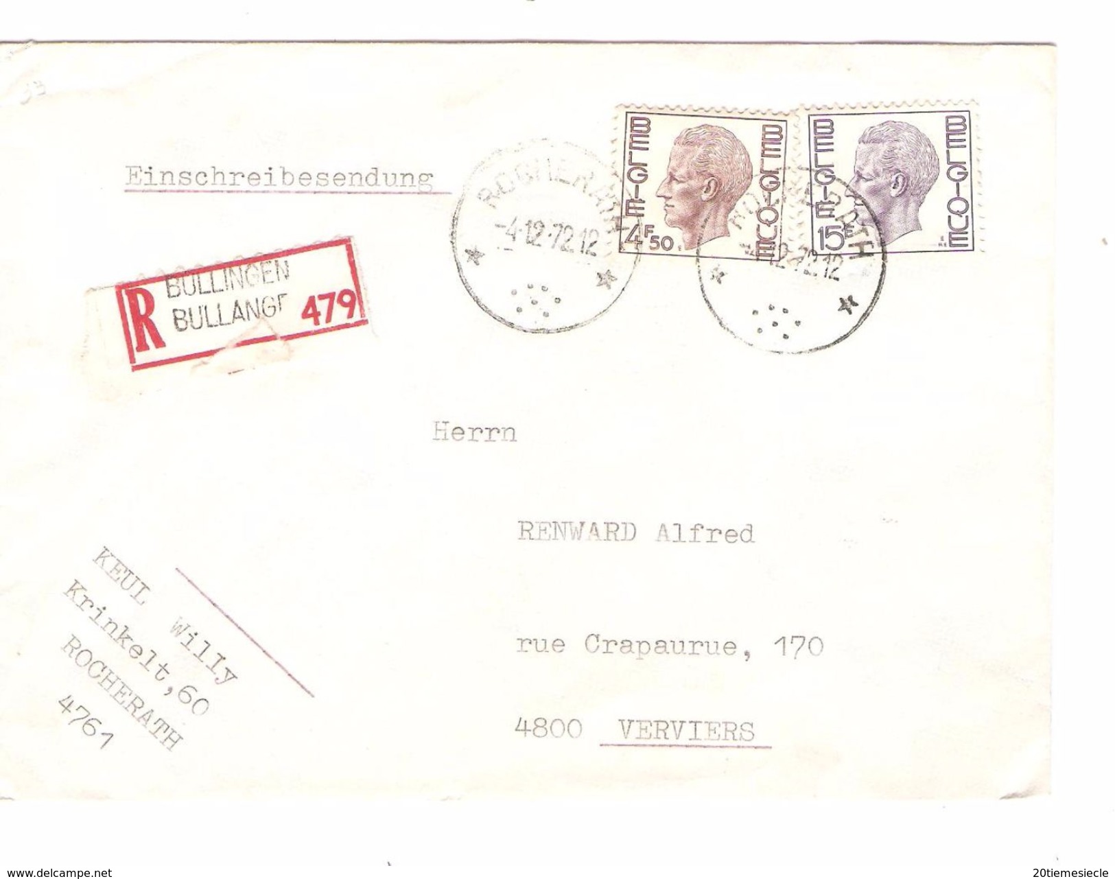 TP Elström S/L.recommandée C.Relais Rocherath 4/12/72 + étiq.Bullingen V.Verviers AP1240 - Postmarks With Stars