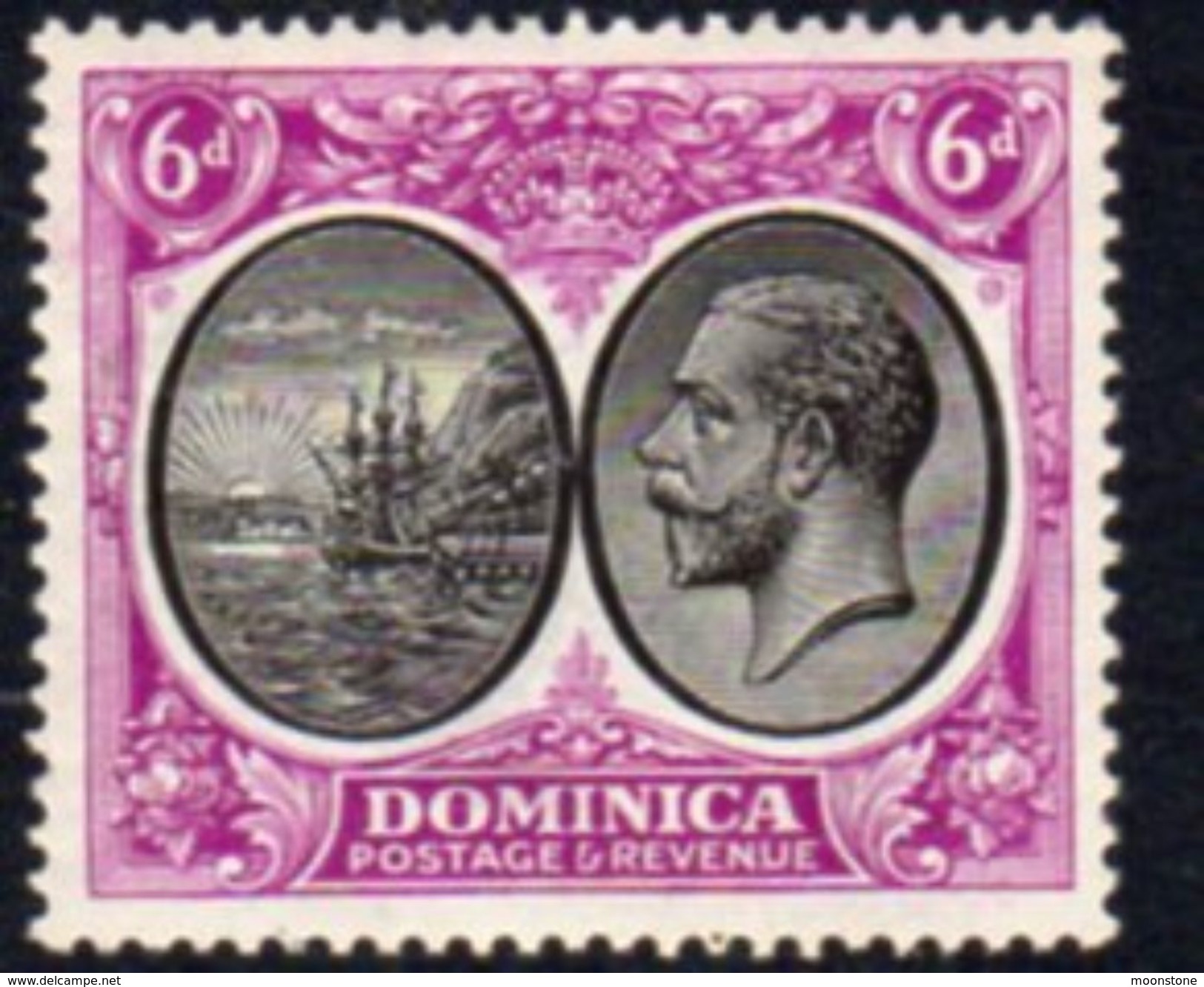 Dominica 1923-33 GV 6d Black & Magenta Ship & King's Head Definitive, Hinged Mint, SG 82 - Dominica (...-1978)