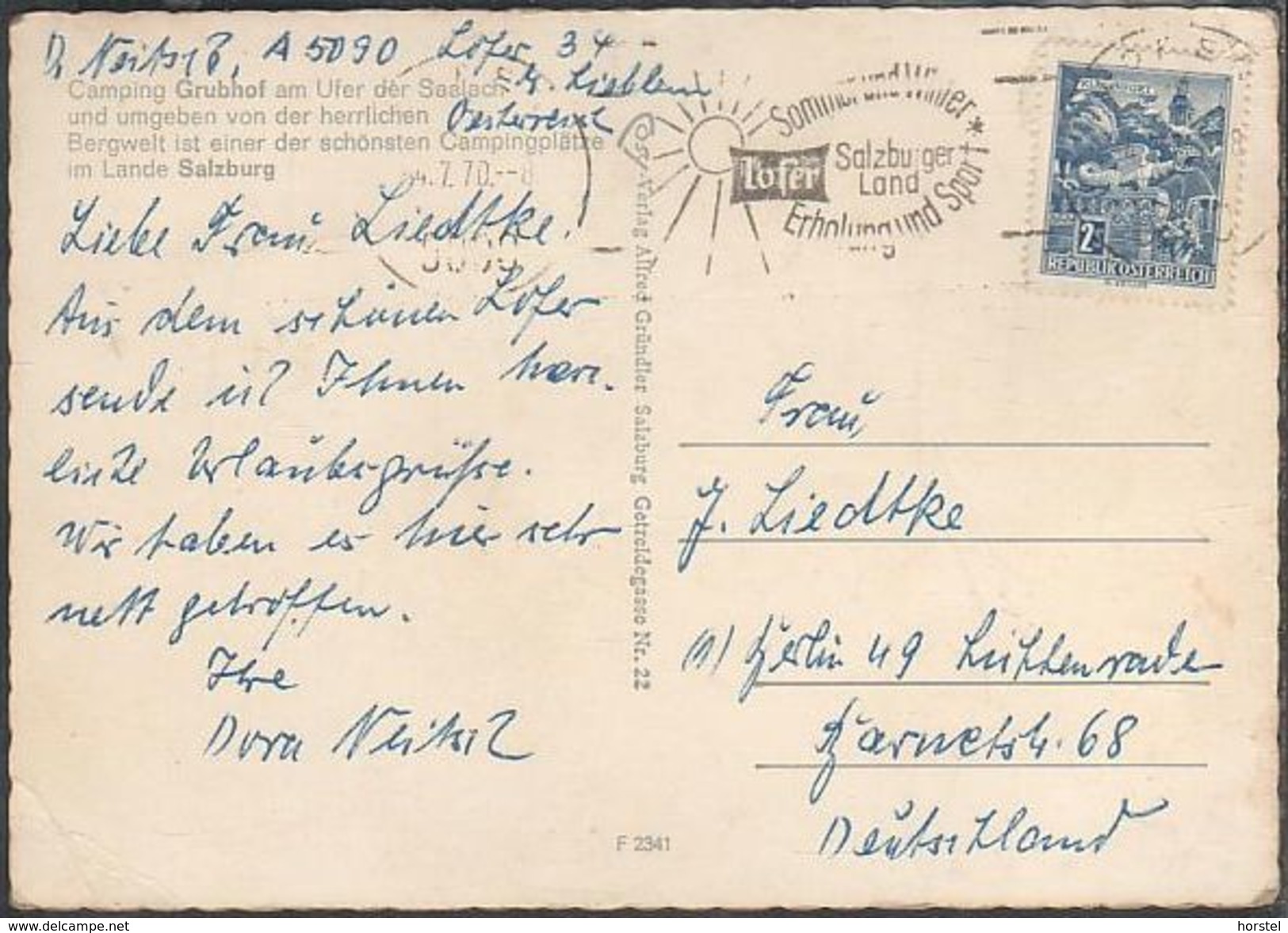 Austria - 5090 Lofer - St. Martin - Campingplatz Grubhof - Cars - VW Käfer (60er Jahre) - Stamp - Lofer