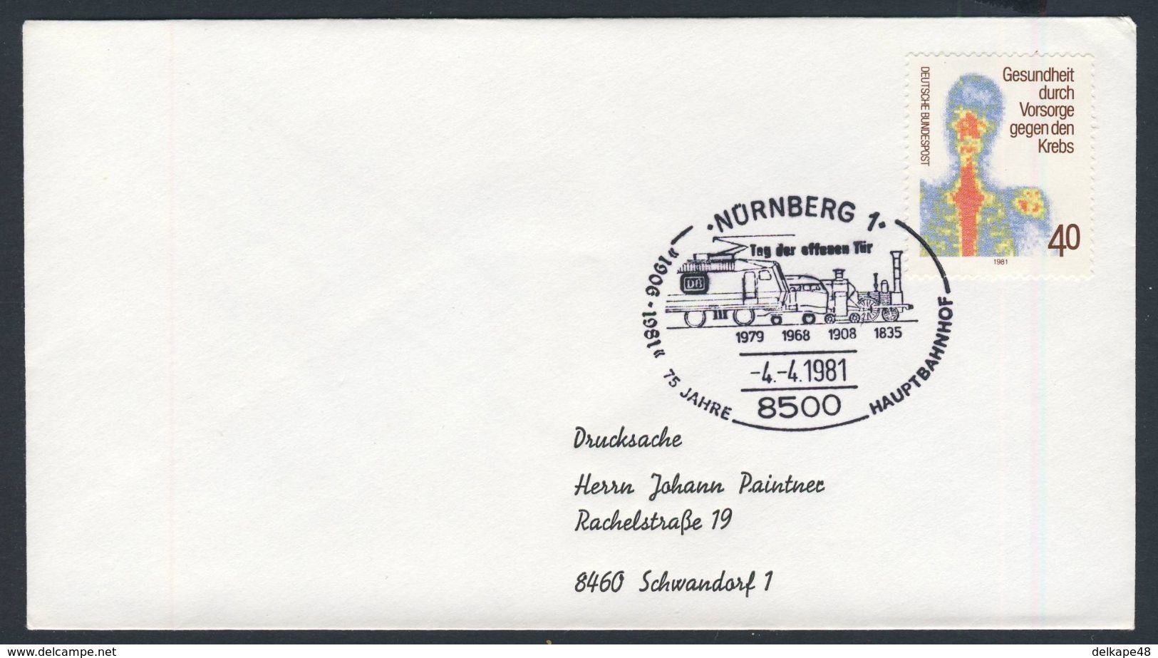 Deutschland Germany 1981 Cover / Brief / Lettre - 75 Jahre Hauptbahnhof Nürnberg / Railway Station - Treinen