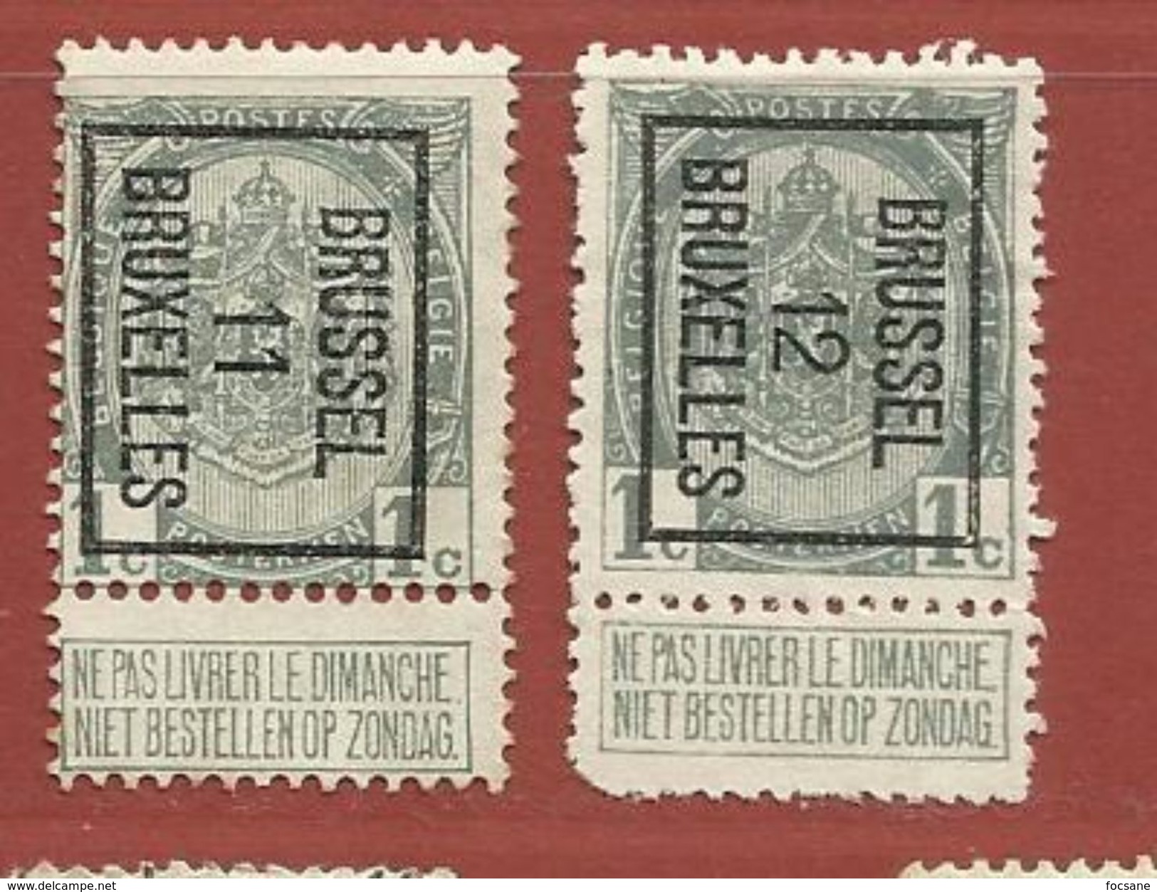 Timbre Belge Timbre N° PRE17 &  PRE21 BRUSSEL 11 & 12 BRUXELLES - Roller Precancels 1894-99