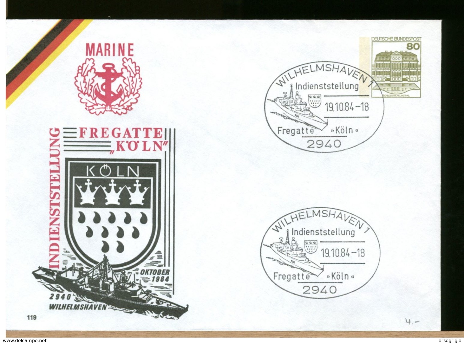 GERMANIA - MARINE - WILHELMSHAVEN - FREGATTE  KOLN - Private Covers - Mint