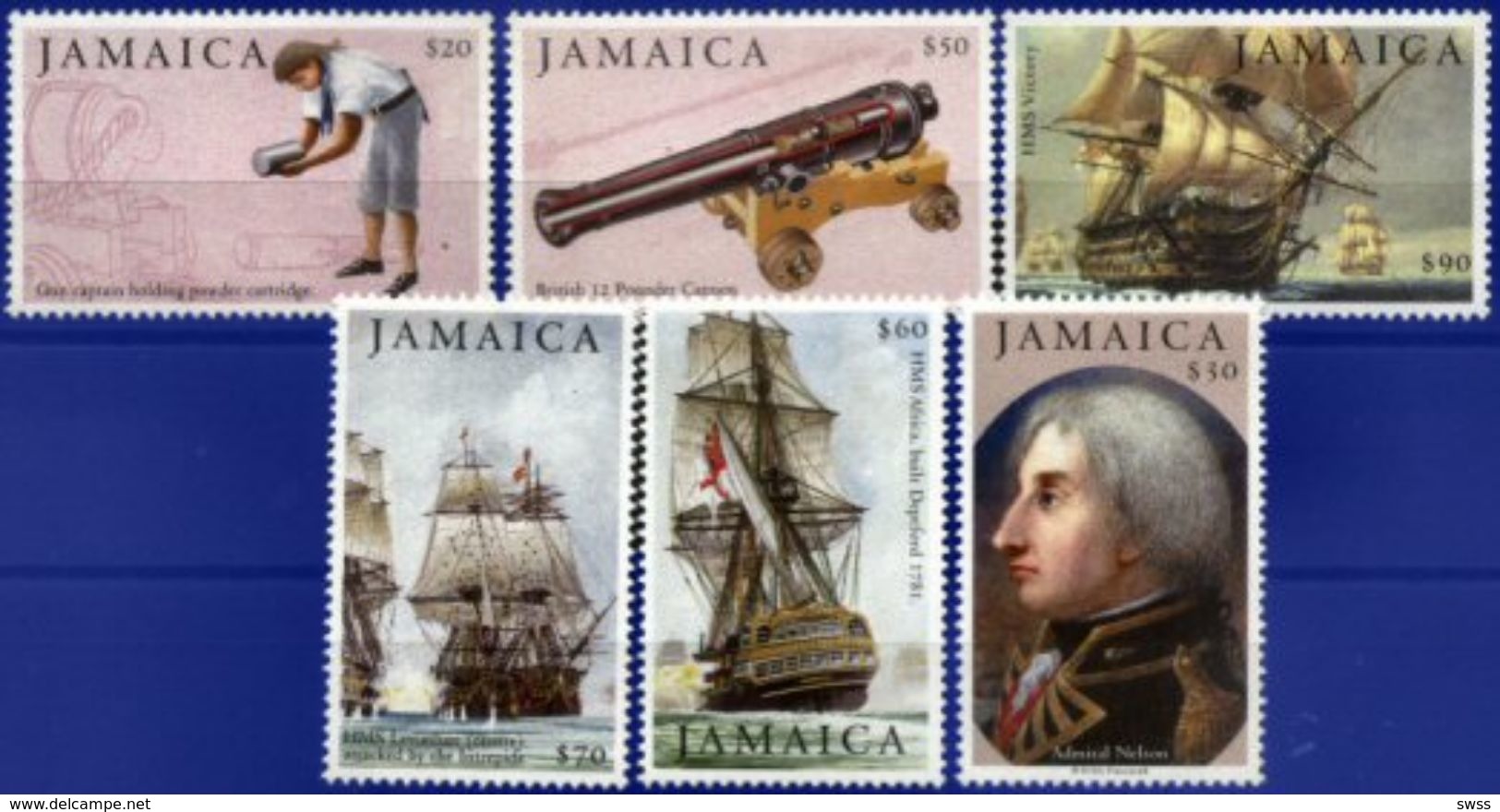 JAMAICA, 2005, BICENTENARY OF THE BATTLE OF TRAFALGAR, YV#1084-89, MNH - Jamaica (1962-...)