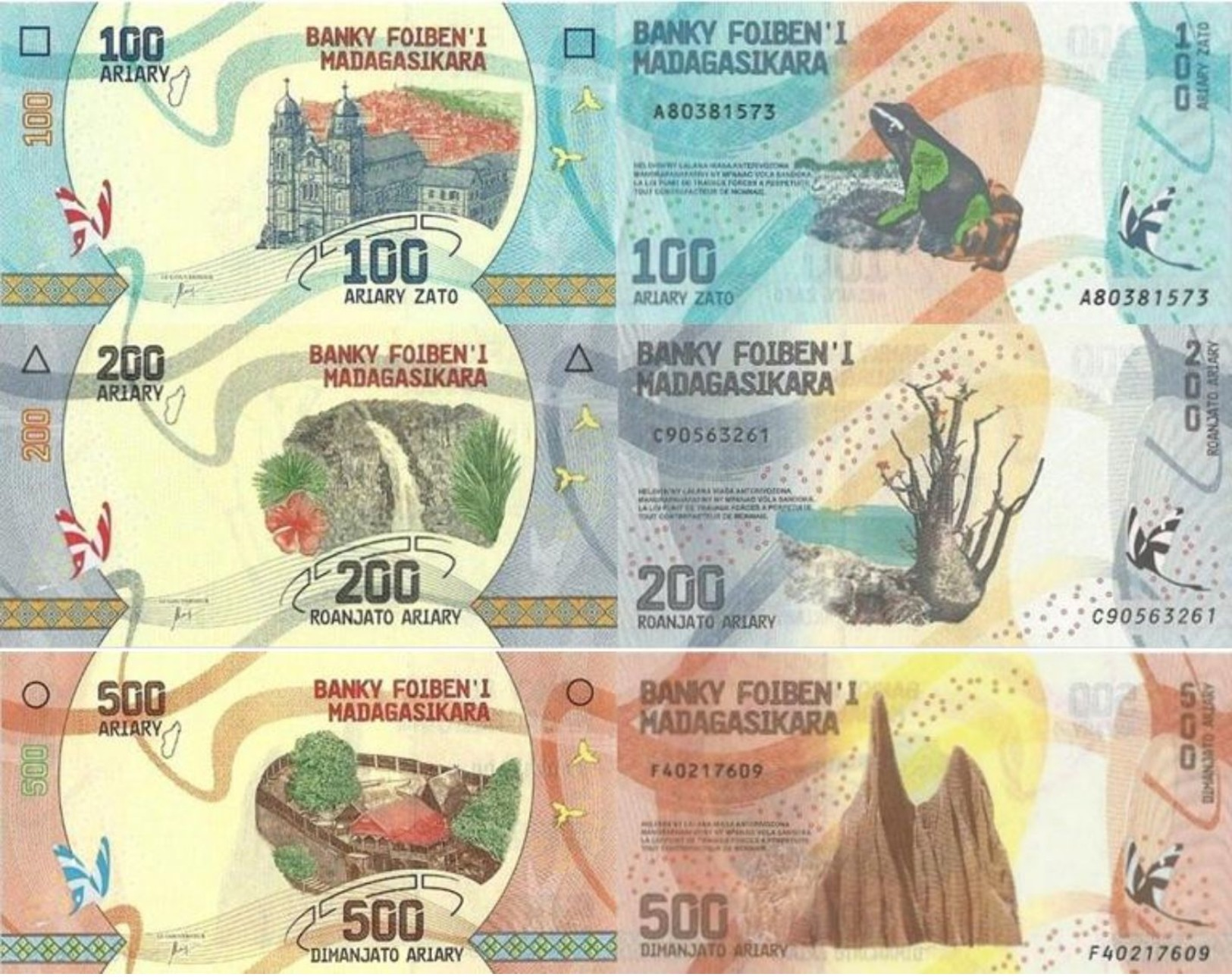 MADAGASCAR 100 200 500 Ariary (2017) Set 3v P 97 98 99 UNC - Madagaskar