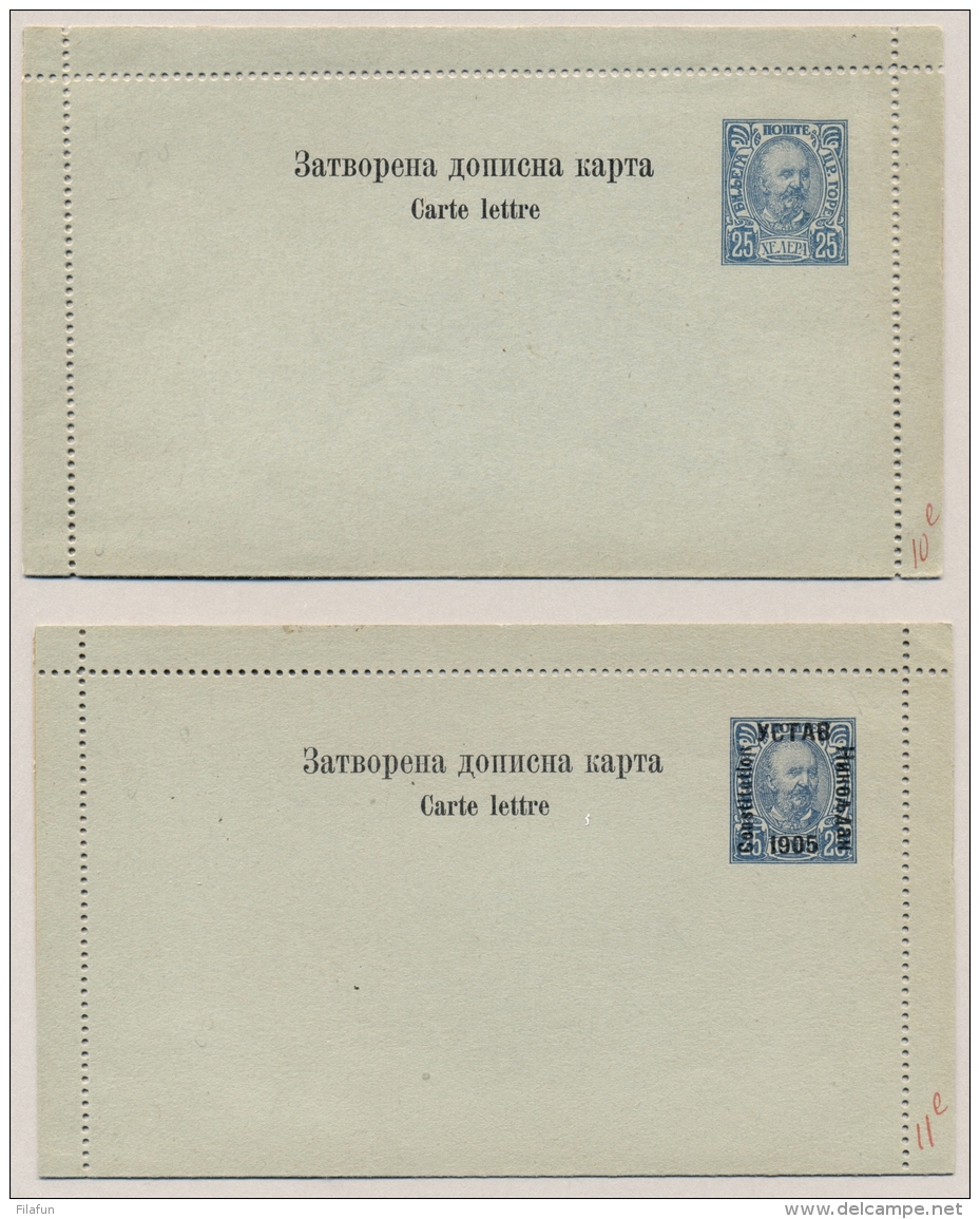 Montenegro - 1902/5 - 25H Lettercard With And Without Overprint - Not Used - Montenegro