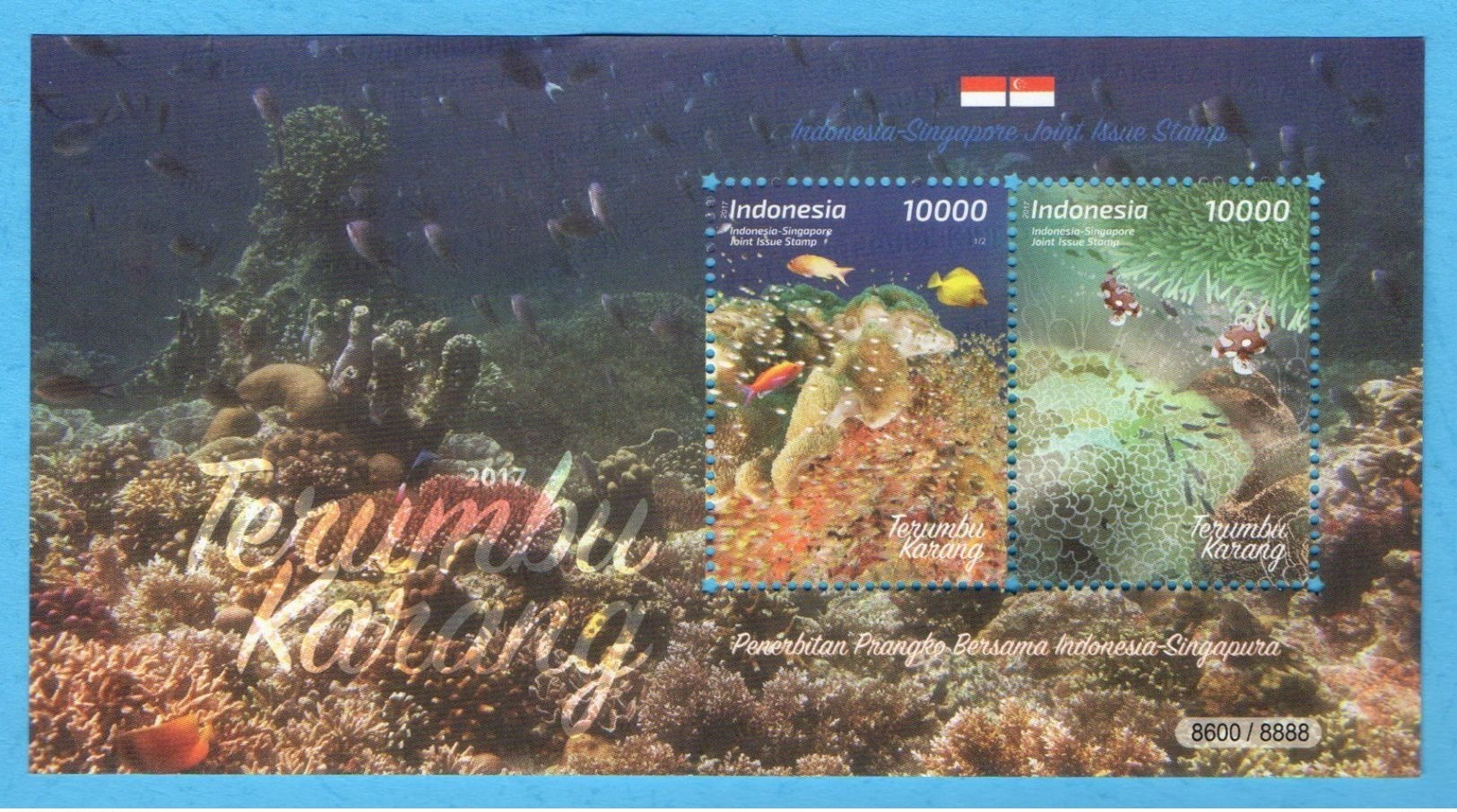 INDONESIA 2017-10 JOINT ISSUE W/ SINGAPORE MARINE LIFE CORAL SS SOUVENIR SHEET STAMPS MNH - Indonésie