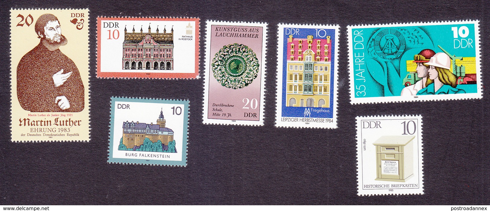 German Democratic Republic, Scott #2309, 2407, 2412, 2433, 2438, 2447, Mint Never Hinged, Buildings, Issued 1980s - Unused Stamps