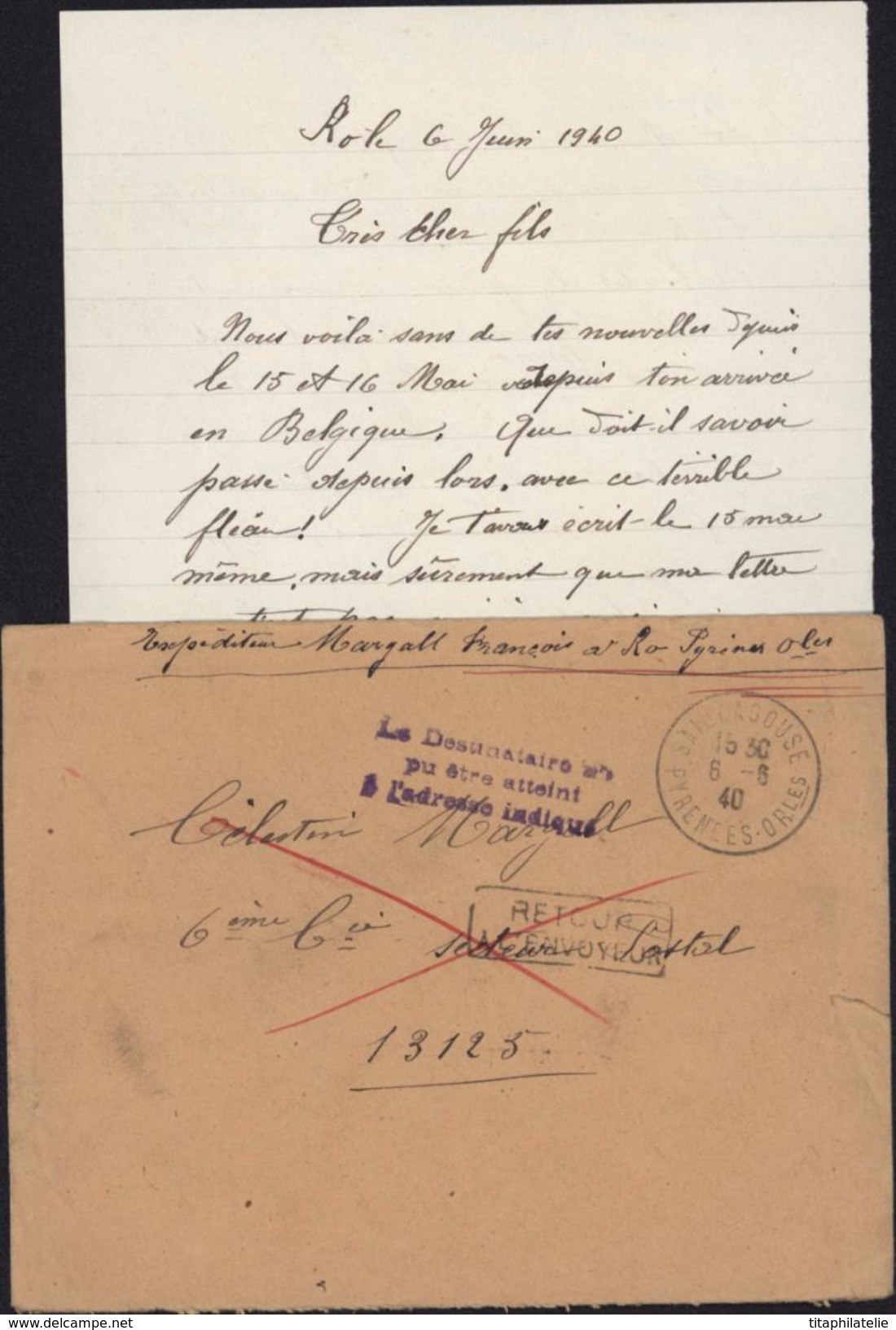 Guerre 39 Drôle De Guerre Débâcle Juin 40 Le Destinataire N'a Pu être Atteint à L'adresse Indiquée Retour Envoyeur Texte - Guerra Del 1939-45