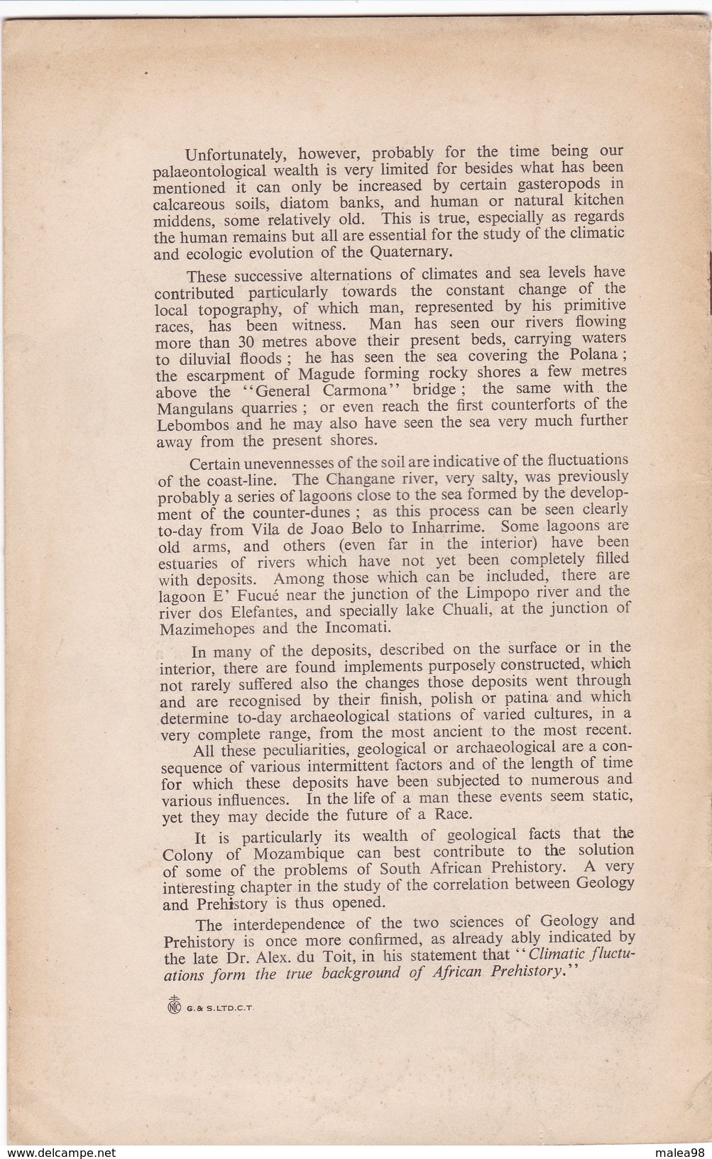 PANORAMA Of   PREHISTORY   In  MOZAMBIQUE   BY  ENG.  L. A.  BARRABAS,,,,,DEDICACE Of  A. BARRABAS  1948,,,,BE - Afrique