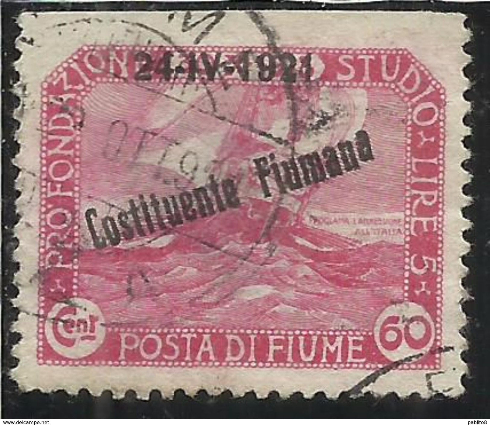 OCCUPAZIONE ITALIANA FIUME 1921 VARIETA' VARIETY COSTITUENTE FIUMANA CENT. 60c USATO USED OBLITERE' - Fiume