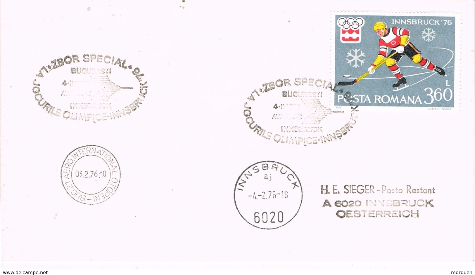 26334. Carta BUCAREST (Rumania) 1975. Juegos Olimpicos Innsbruck - Lettres & Documents