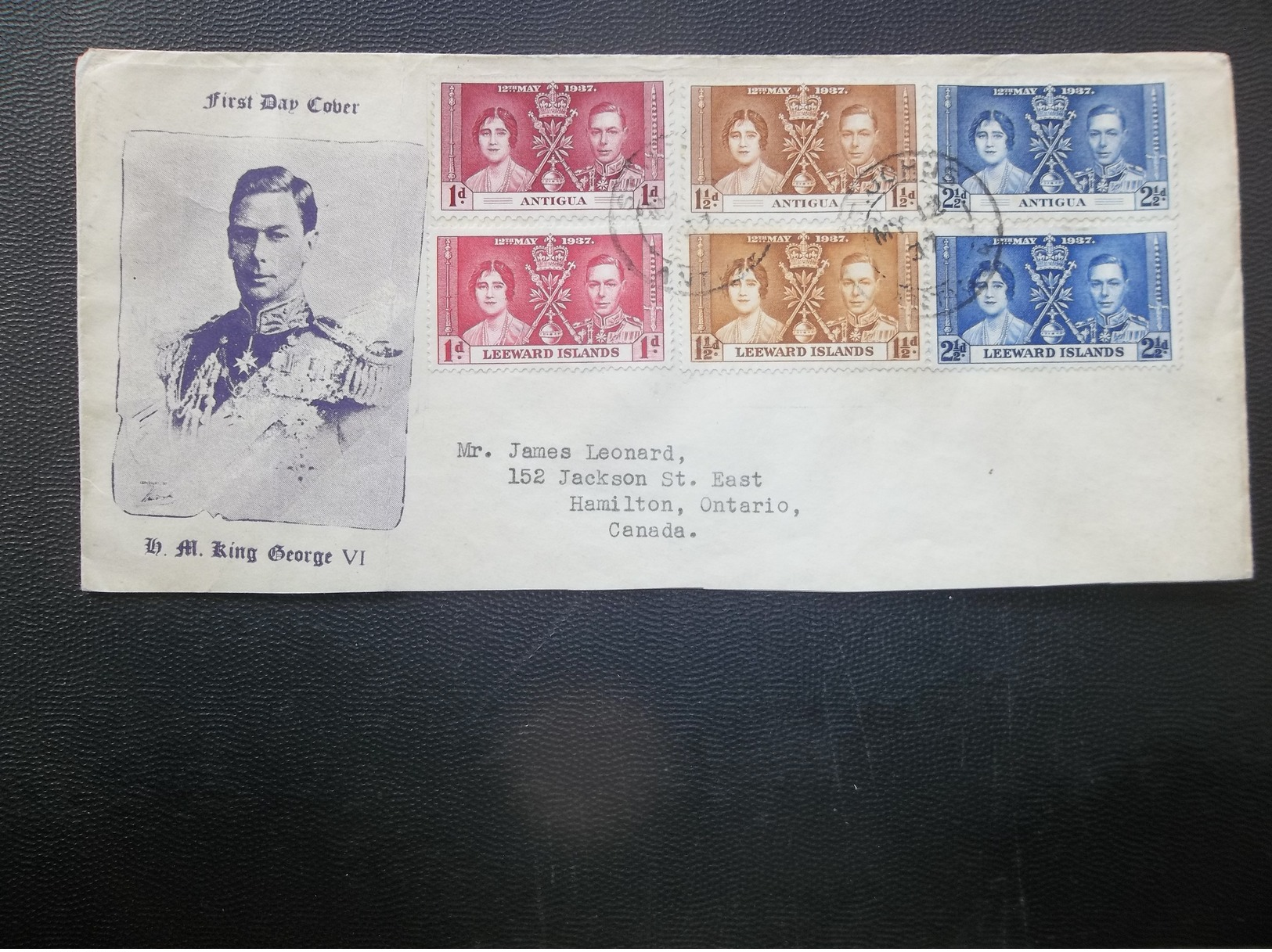 Antigua: 1937 Ca-FDC To Ontario, Canada (#MV3) - 1858-1960 Crown Colony