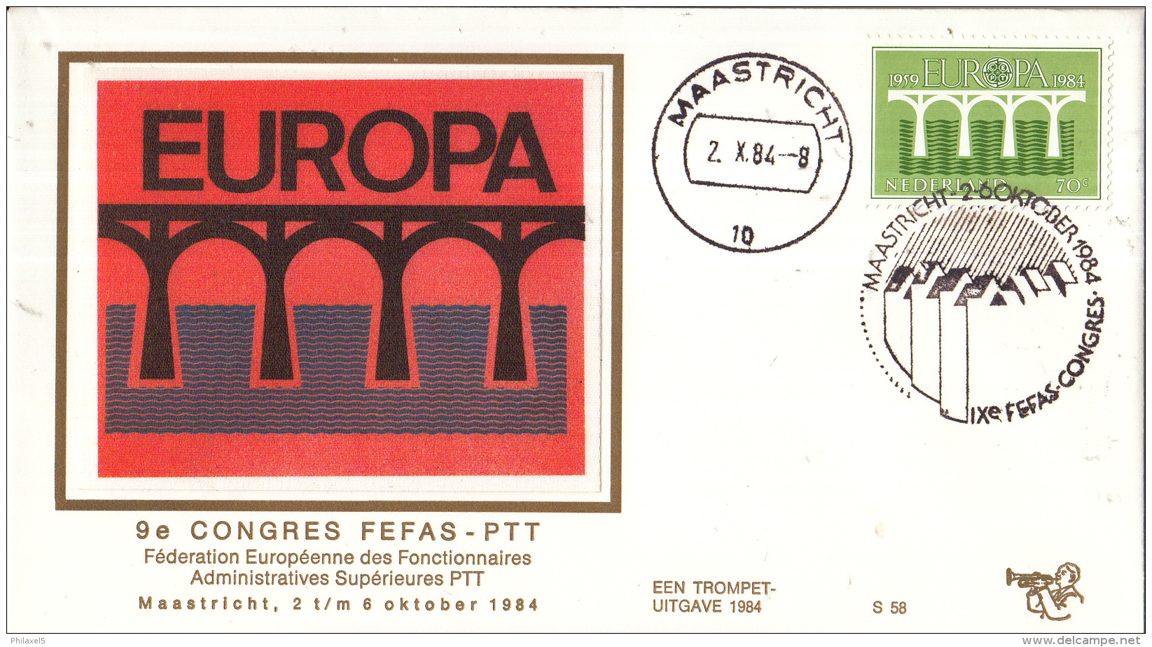 Nederland - Trompet S58 -  9e Congres FEFAS - PTT - Maastricht 2 T/m 6 Oktober 1984 - NVPH 1308 - Post