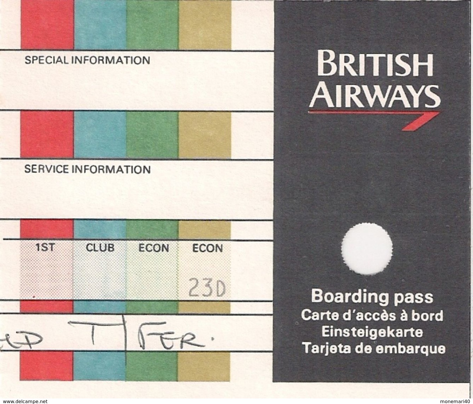 BRITISH AIRWAYS - CARTE D'ACCÈS A BORD (1988). - Welt
