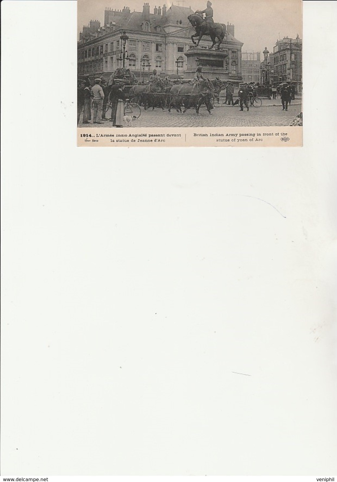 CARTE 1914- L'ARMEE INDO ANGLAISE PASSANT DEVANT LA STATUE DE JEANNE D'ARC - Weltkrieg 1914-18