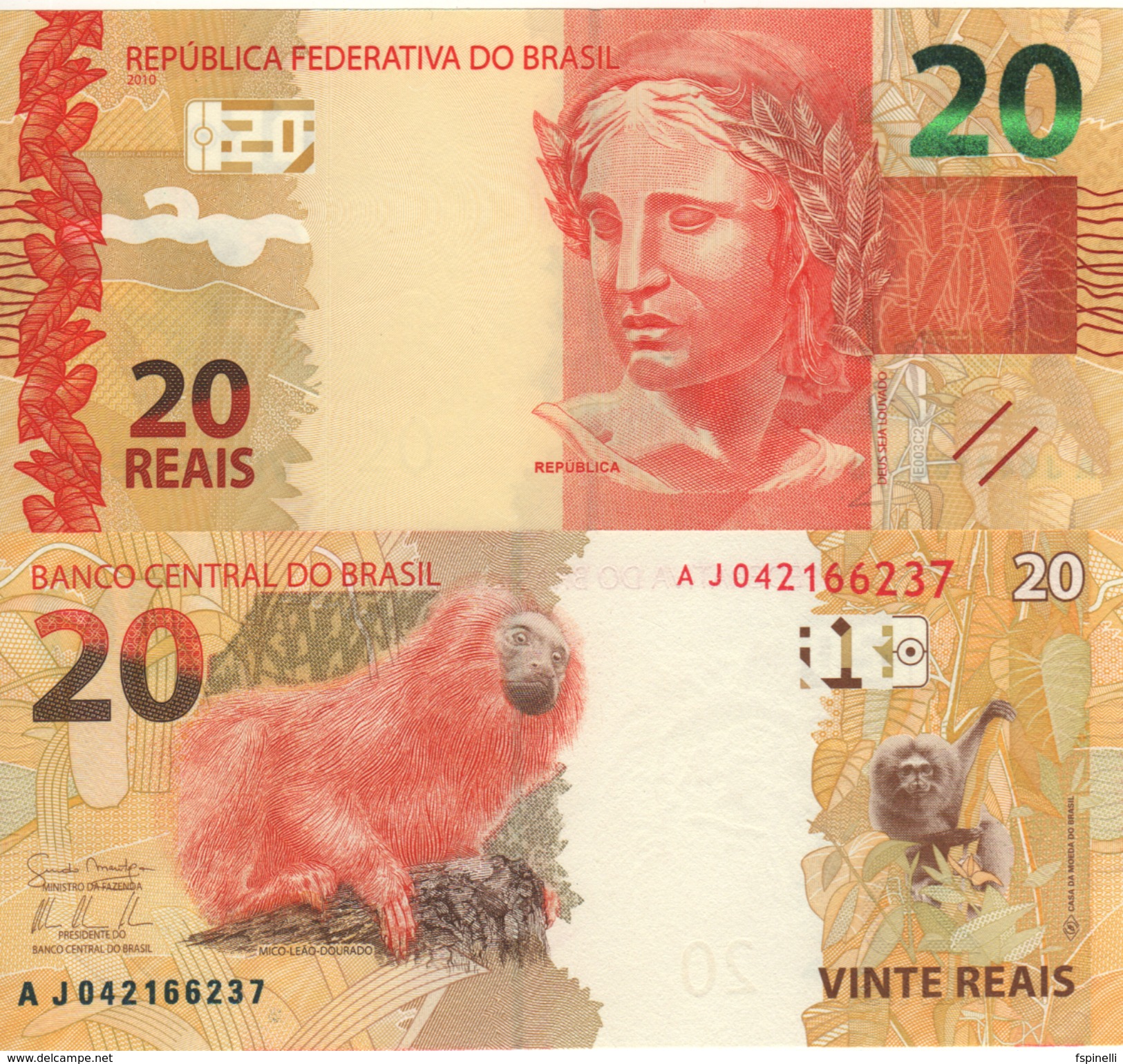 BRAZIL    20 Reais   P255a   "Lion Monkey At Back"  UNC - Brasilien