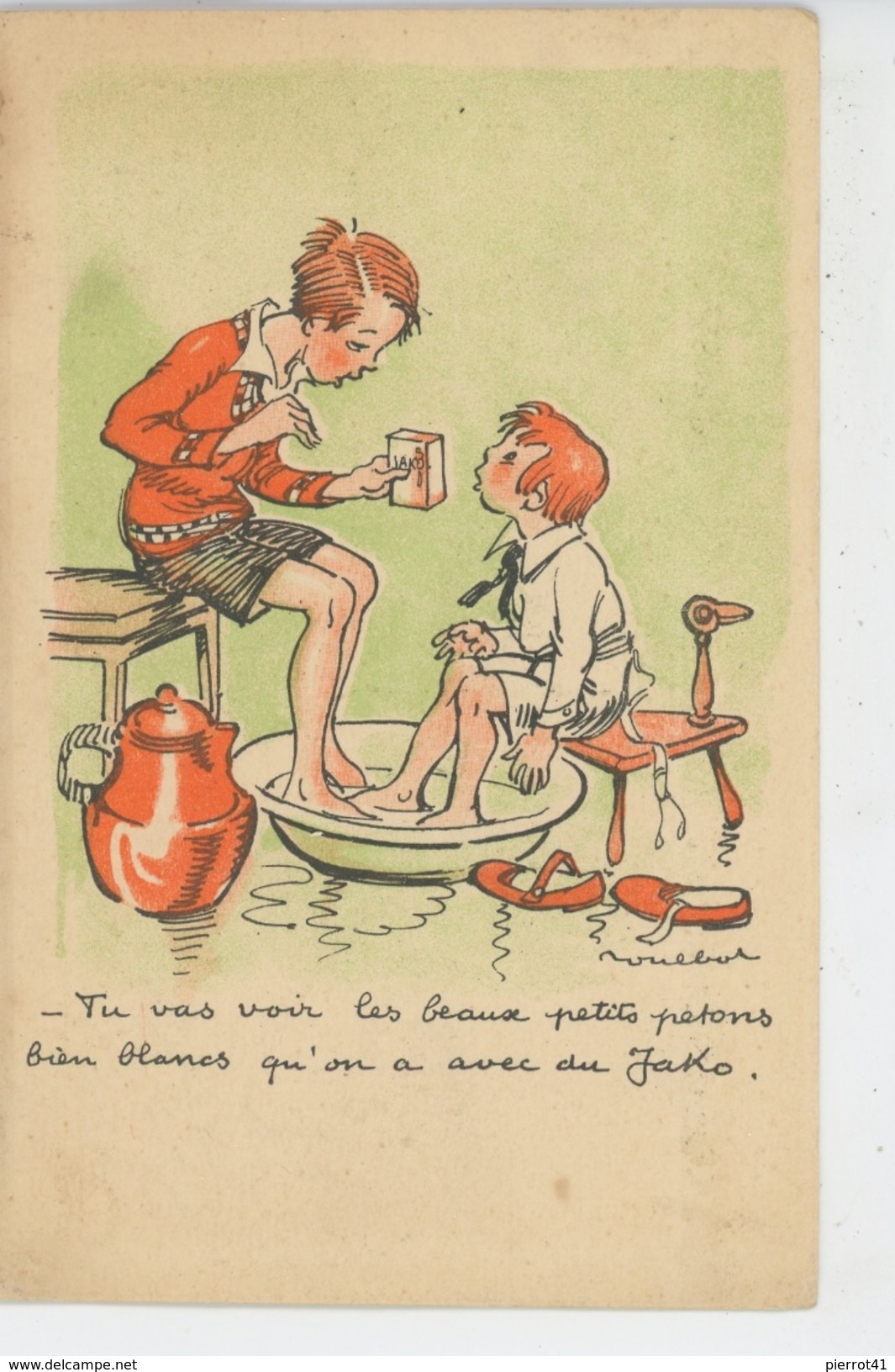 ENFANTS - Jolie Carte Fantaisie "Tu Vas Voir Les Beaux Petits Petons ...qu'on A Avec Du JAKO" Signée POULBOT - Poulbot, F.