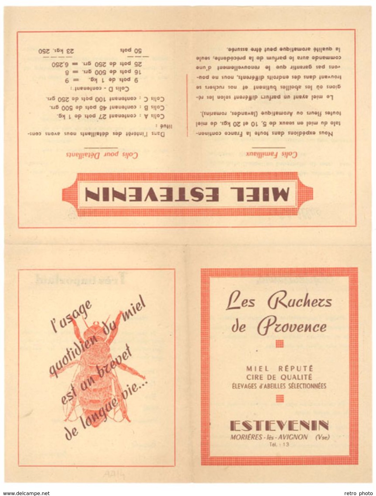Feuille Publicitaire  " Les Ruchers De Provence ", Estevenin, Morières Les Avignon ( Miel, Abeilles ) - Publicités
