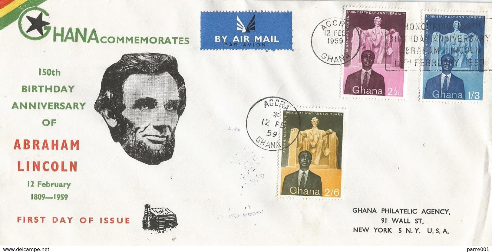 Ghana 1959 Accra President Abraham Lincoln Nkrumah Registered FDC Cover - Ghana (1957-...)