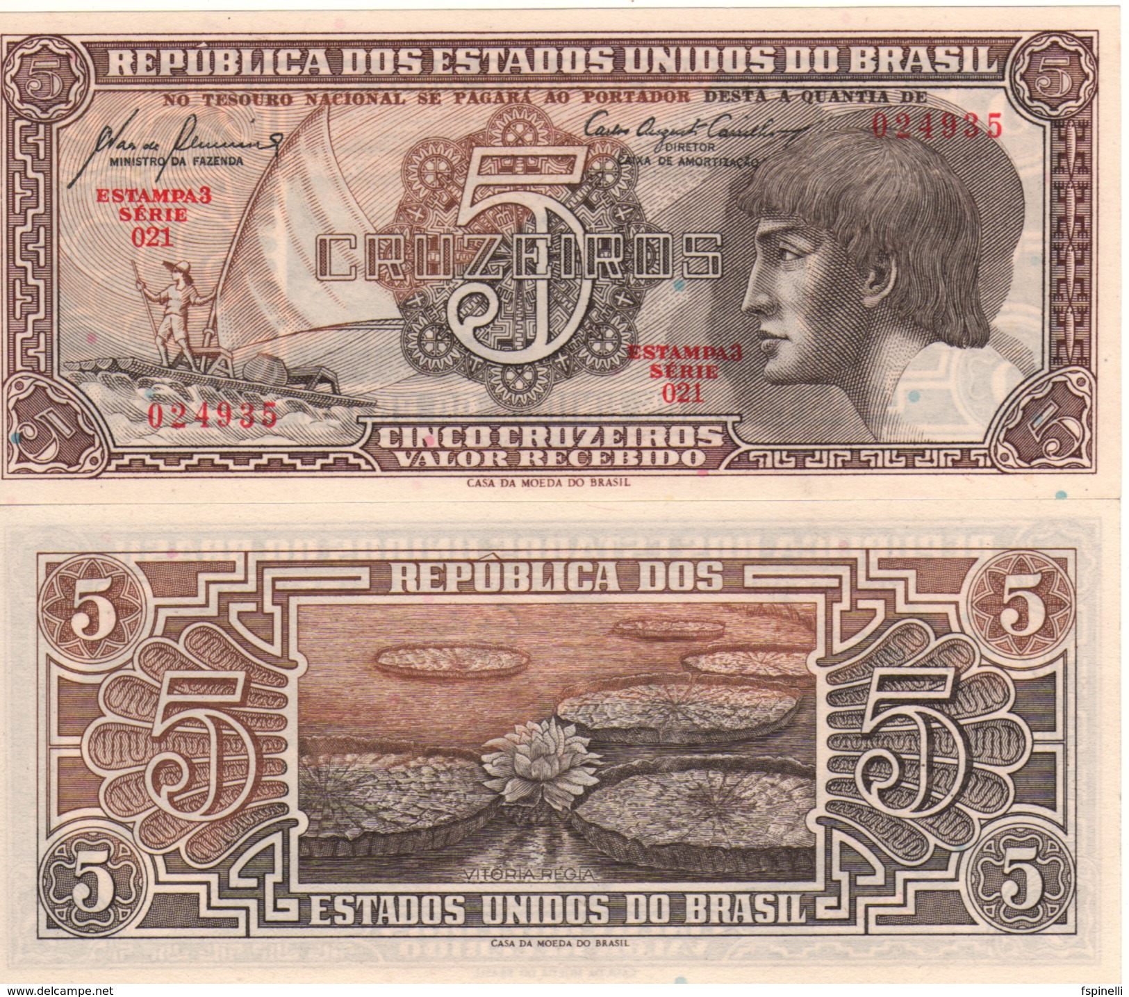 BRAZIL   5 Cruzeiros  P166a  " UNC - Brasil