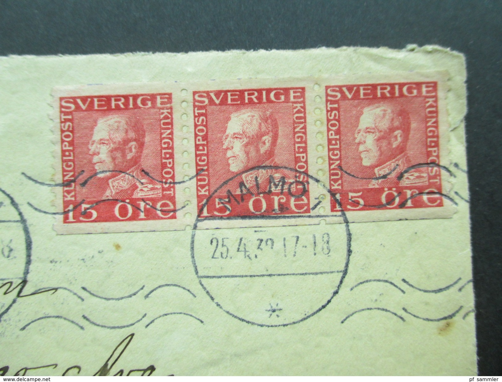 Schweden 1932 Malmö - Chicago USA. R 4533 / R-Brief?? Waagerechter 3er Streifen / Senkrecht Gezähnt.Weitergeleitet - Briefe U. Dokumente