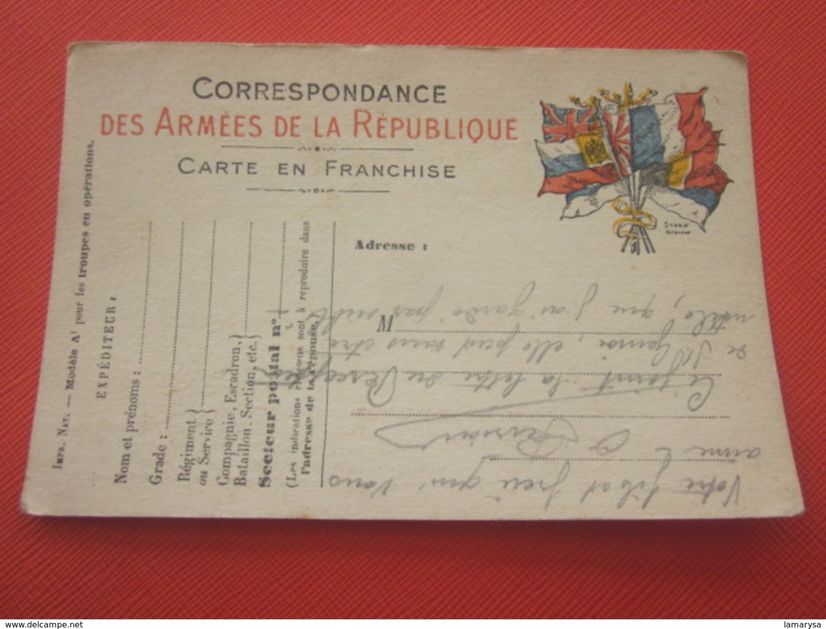 WW1 1916 Carte Franchise Militaire Armée République 2é Classe -133é-10é Cie-SP 44 -Guerre 14-18-Yerre - Cartas & Documentos