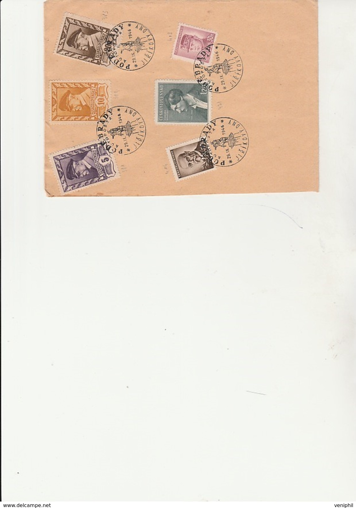 TCHECOSLOVAQUIE -LETTRE SANS ADRESSE AFFRANCHIE N°381 A 383 + N°403-404 +N°431 CACHET ILLUSTRE - Cartas & Documentos