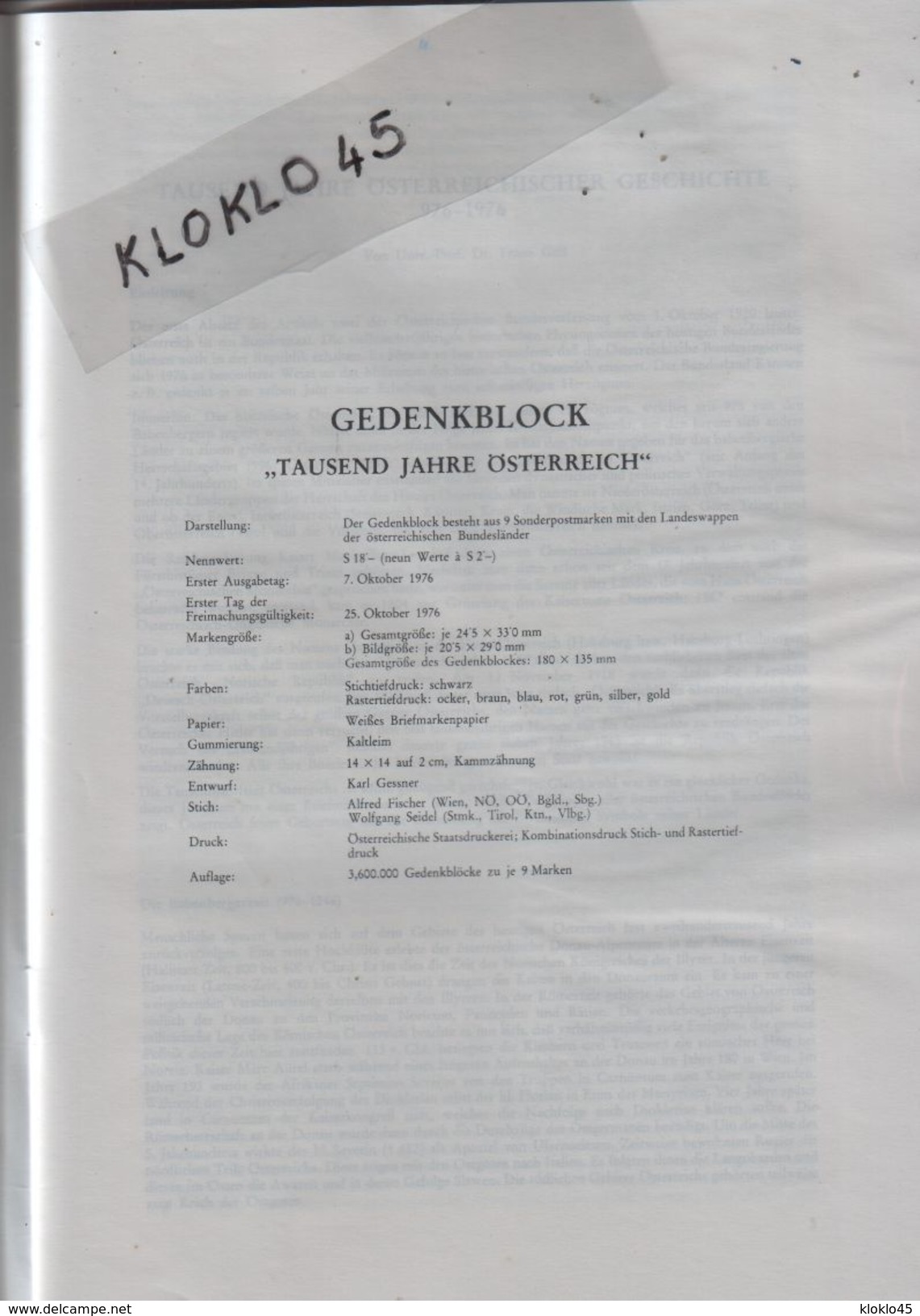 Revue Livre TAUSEND JAHRE ÖSTERREICH - GEDENKLOCK - DE 976 A 1976 - Mille Ans D'histoire De Commémorations De L'Autriche - 2. Middeleeuwen