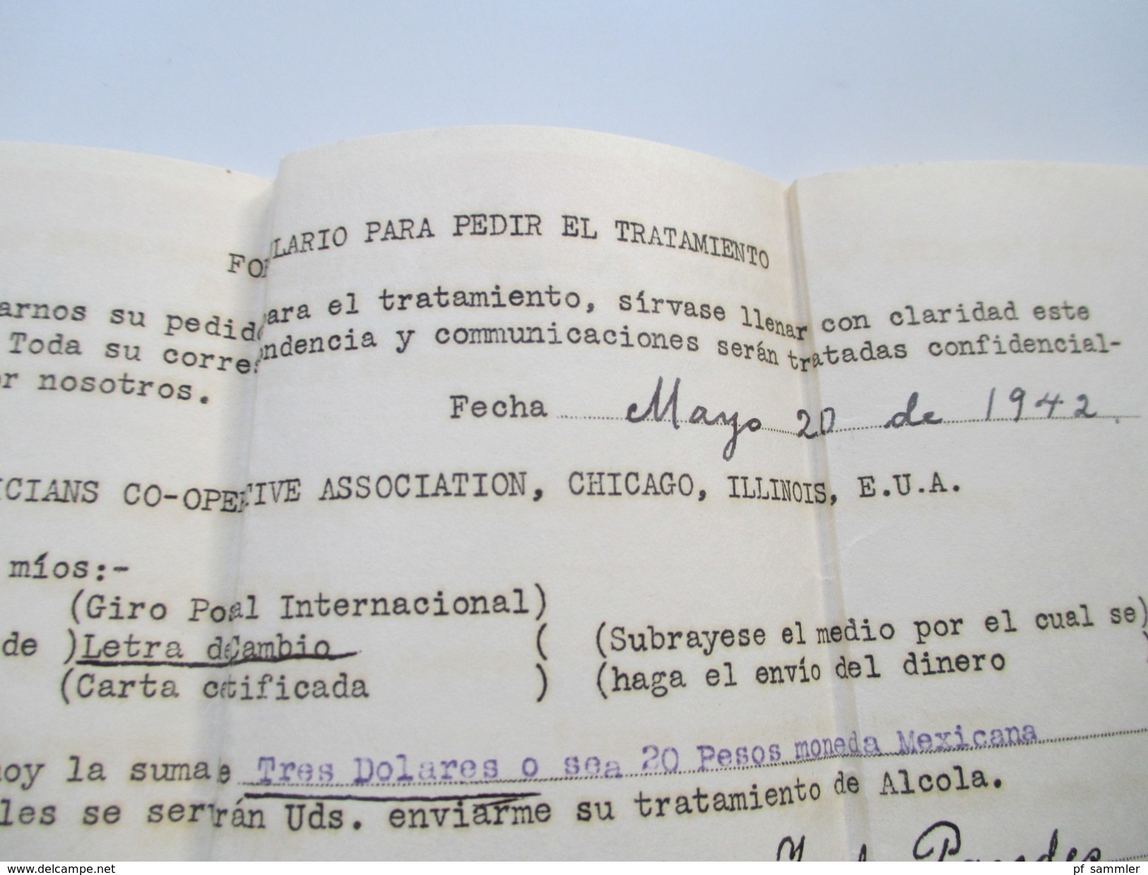 Mexico 1942 Zensurbrief nach Chicago. Ambulante. Mit Inhalt / Patientenakte/ Patienteninformation.