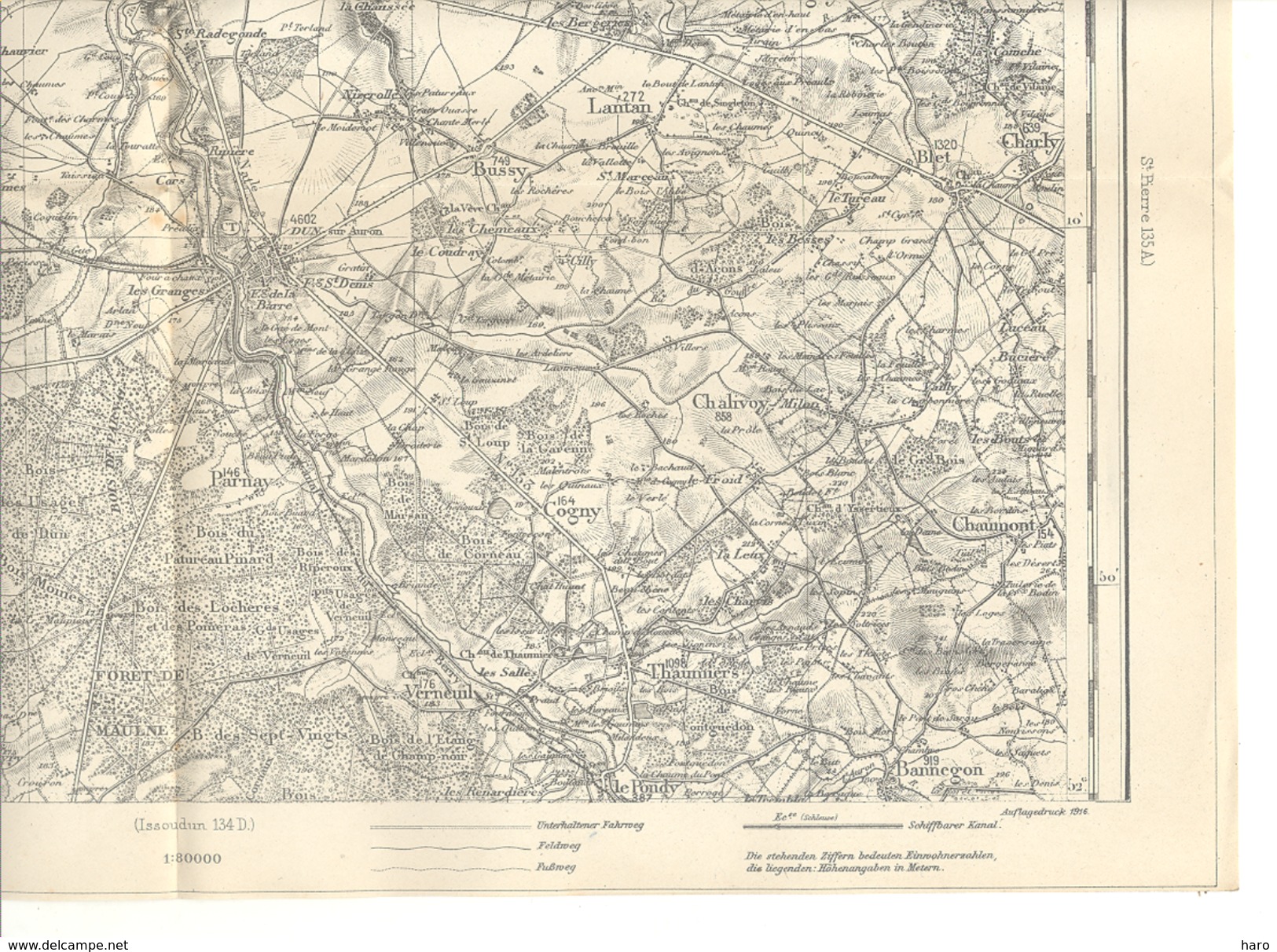 Carte D'état Major- 1 : 80 000 - ISSOUDUN (134B) Edition Allemande  (b215)- Guerre 14/18 - Geographical Maps