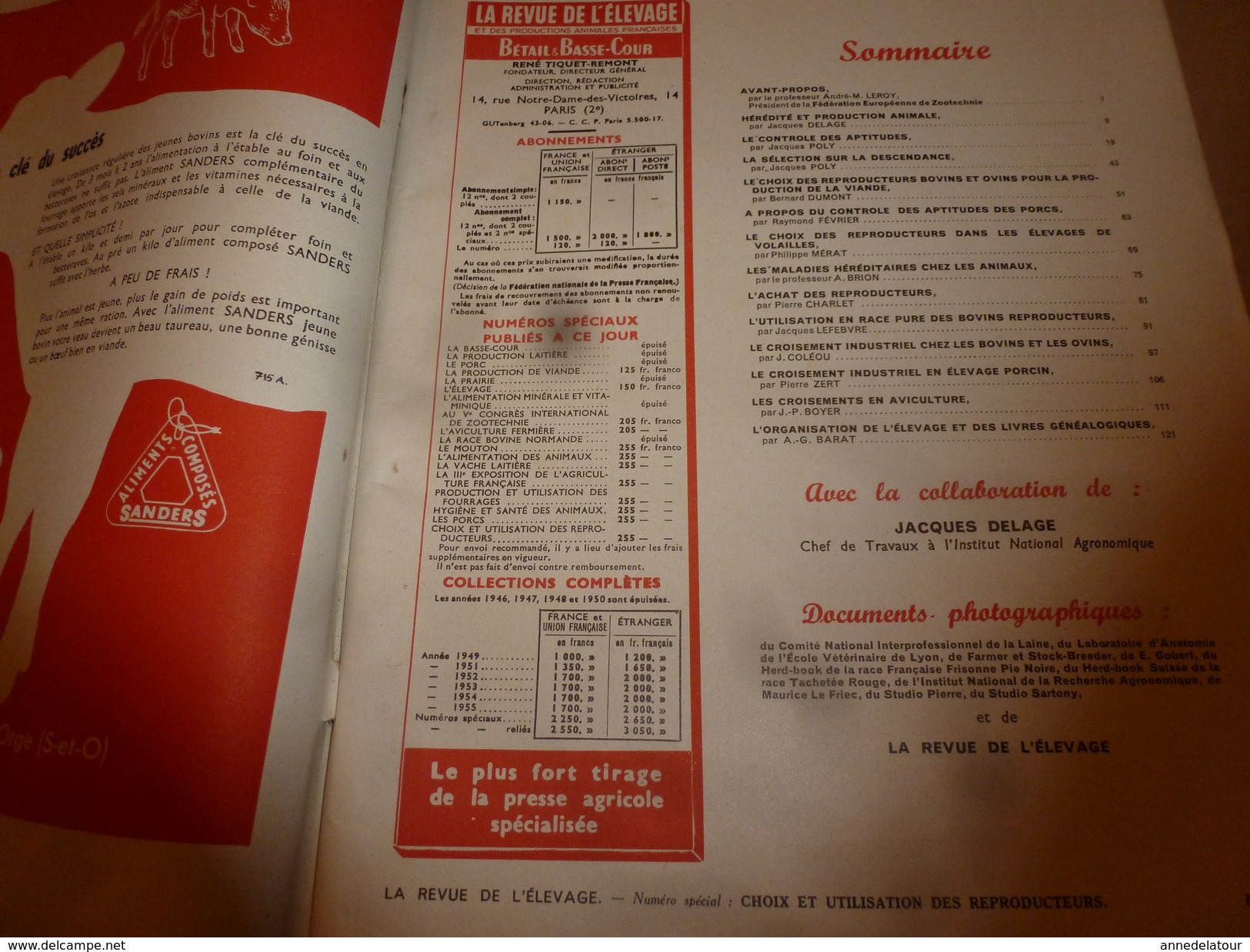 1955 N° SPECIAL De La Revue De L'Elevage BETAIL & BASSE-COUR--->CHOIX Et UTILSATION Des REPRODUCTEURS ; Etc - Animals