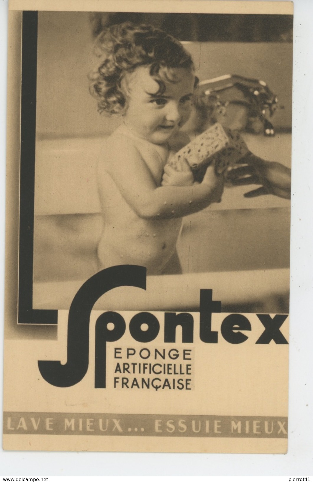 PUBLICITE - HYGIENE - Jolie Carte PUB Pour éponge SPONTEX Avec Enfant Nu Dans Baignoire Faisant Sa Toilette - Publicité