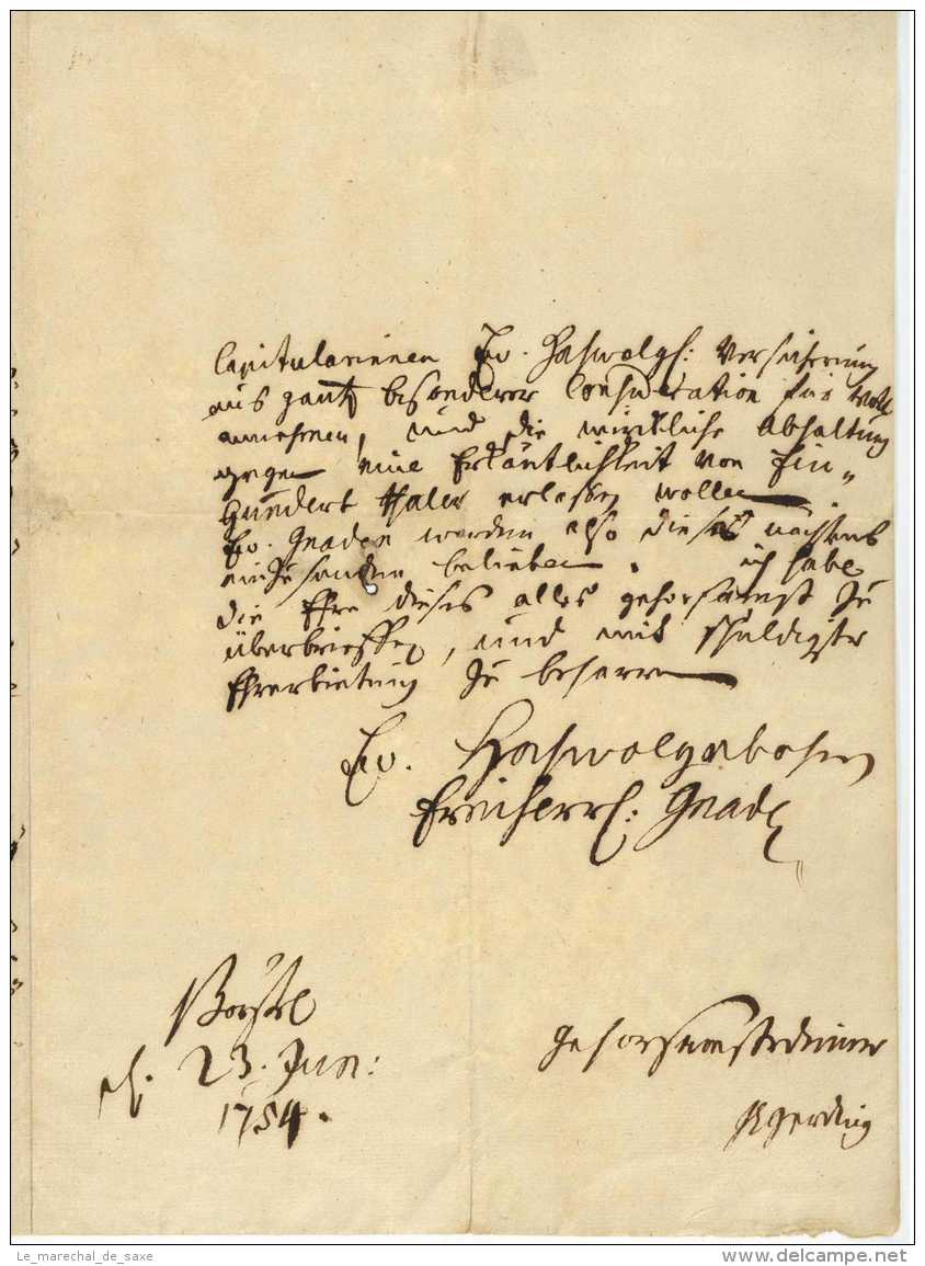 Stift BÖRSTEL Osnabrück 1754 Brief V. GREDING Stiftsamtmann An Rittmeister -  Von Dincklage 3 Pp. - Historische Documenten