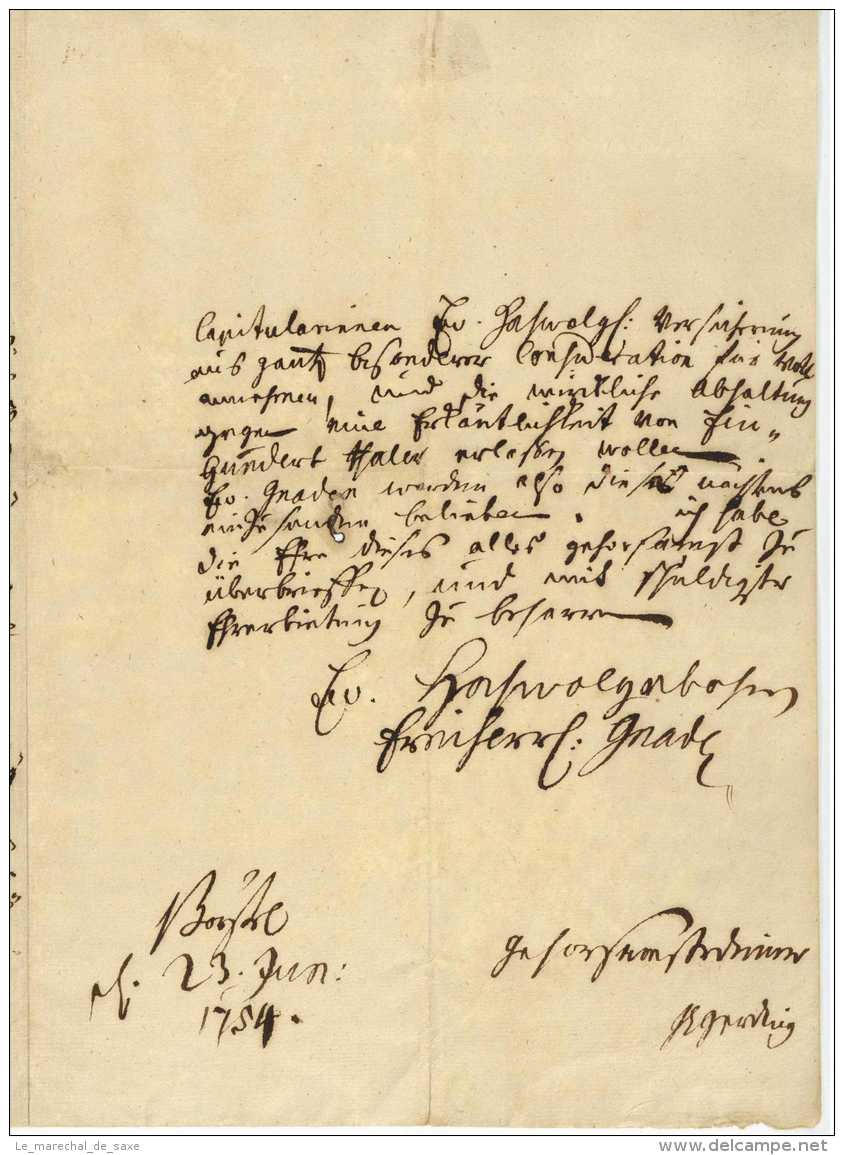 Stift BÖRSTEL Osnabrück 1754 Brief V. GREDING Stiftsamtmann An Rittmeister -  Von Dincklage 3 Pp. - Documents Historiques