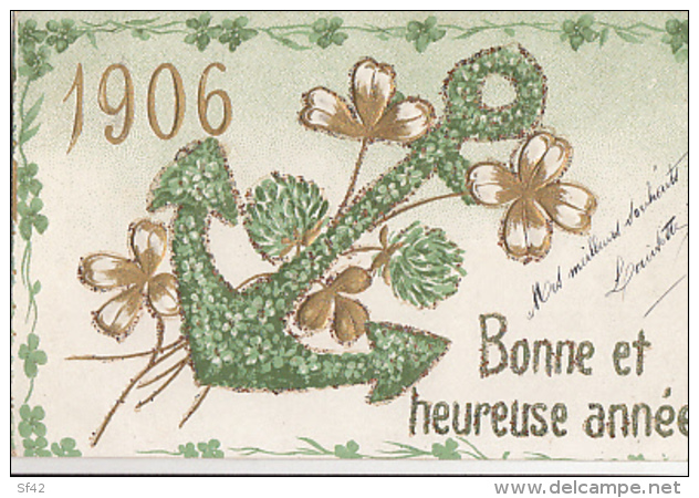 ANCRE AT ANNEE 1906        CARTE EN RELIEF ET DOREE - Nouvel An