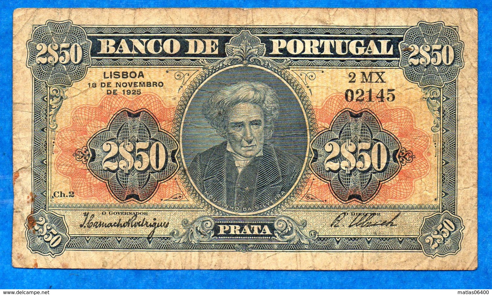 PORTUGAL - 18 11 1925 - 2,50 Escudos   (bleu Et Orange)  Cat World N° 127  Usagé   Voir Scans - Portugal