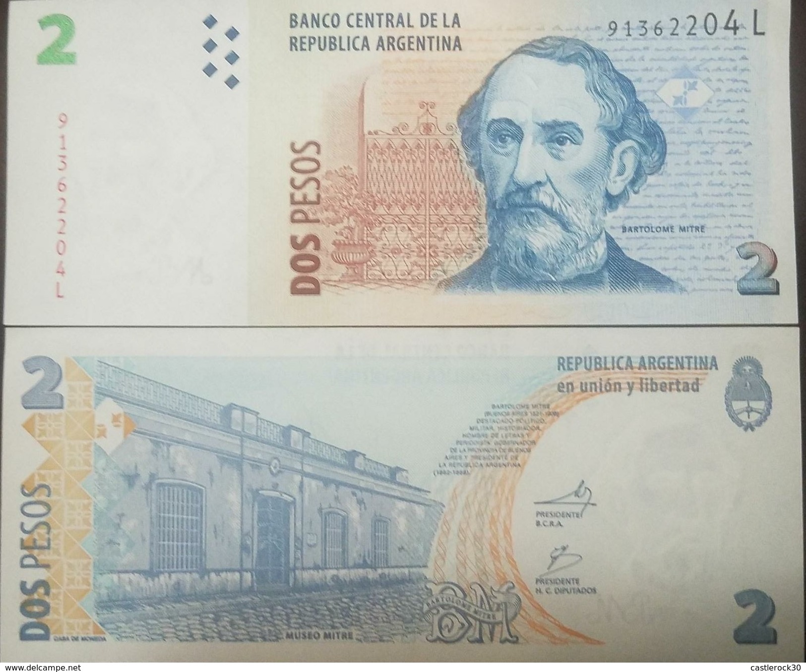 O) 2002 ARGENTINA. BANKNOTE 2 PESOS ARP, BATOLOME MITRE-MITRE HOUSE MUSEUM-ARCHITECTURE COLONIAL HOUSE 1785, PAPER MONEY - Argentina