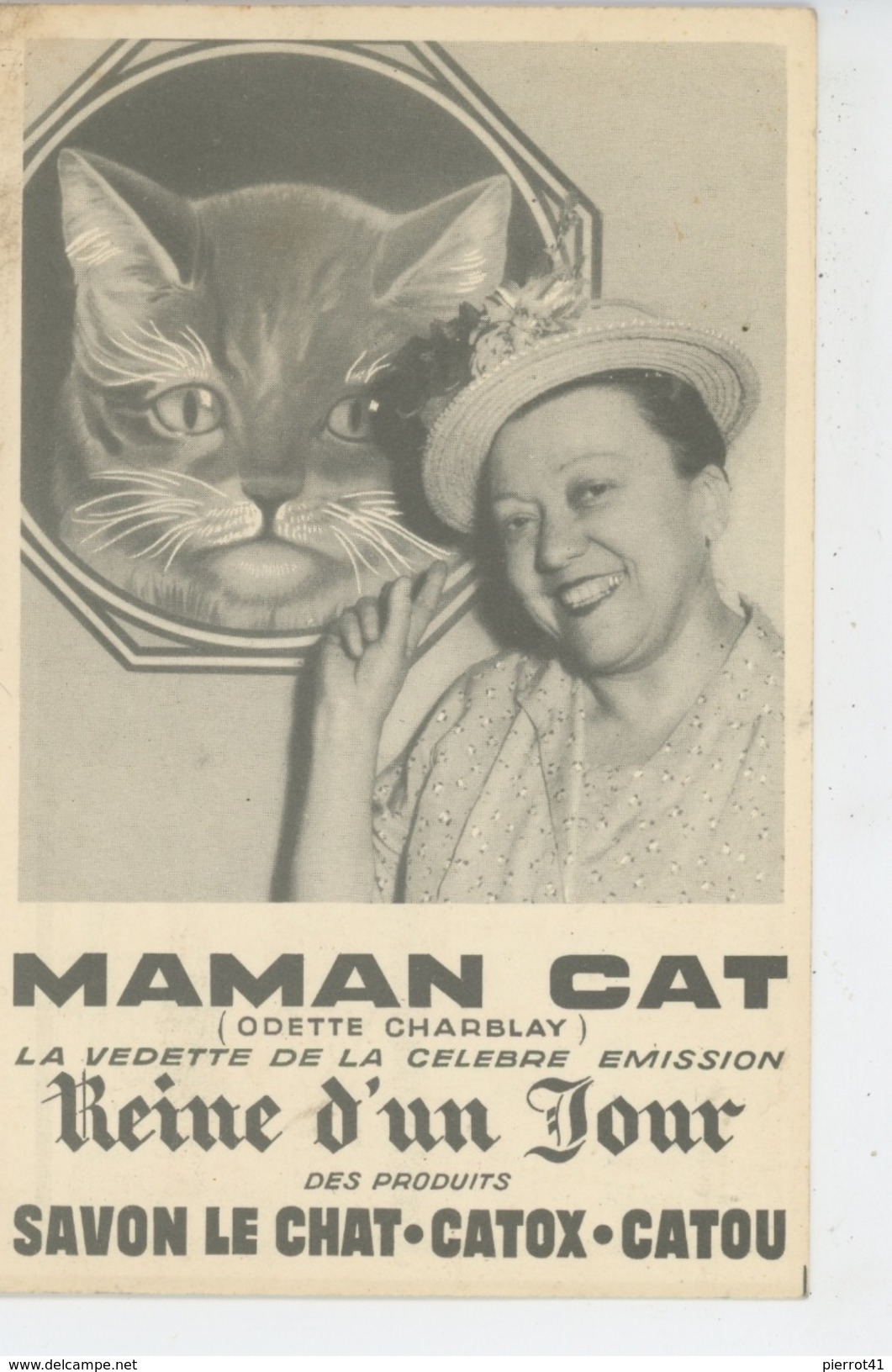 PUBLICITE -  Jolie Carte PUB Pour SAVON LE CHAT - CATOX - CATOU Avec Maman CAT (ODETTE CHARBLAY ) - Publicité